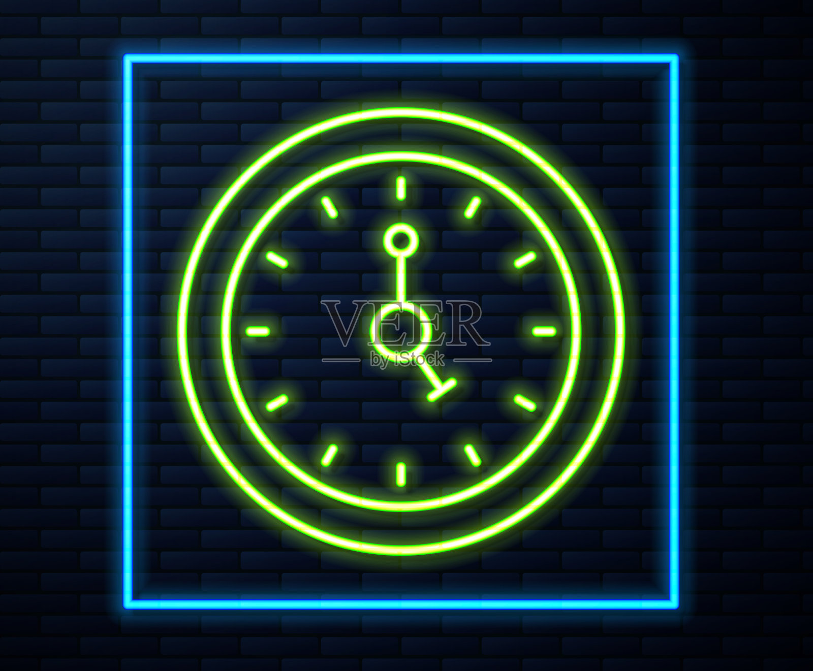 发光的霓虹灯线时钟图标孤立的砖插画图片素材