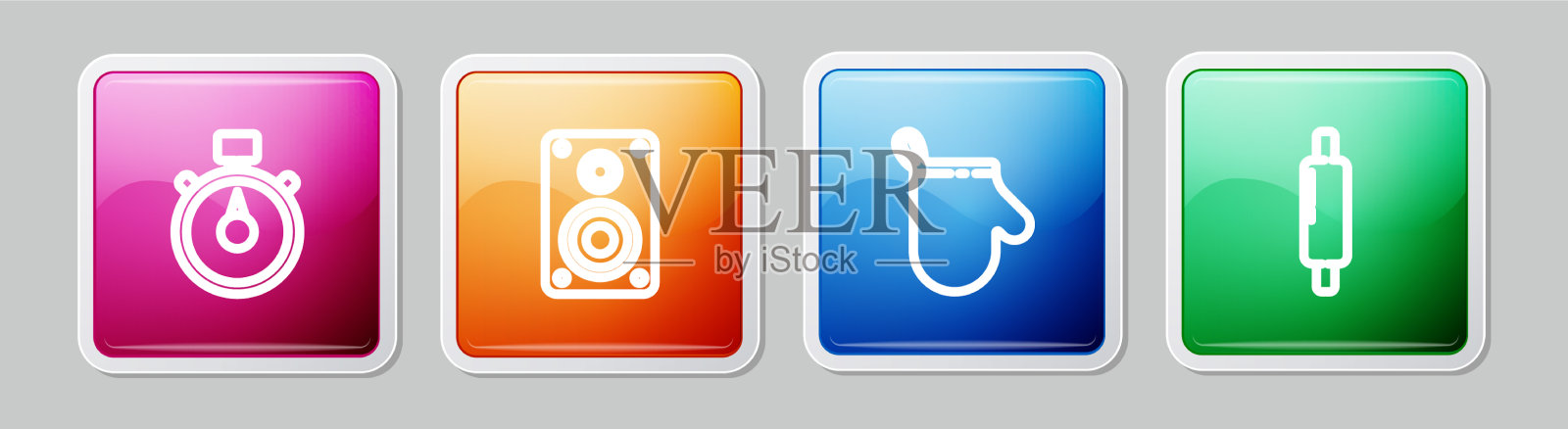 设置线、秒表、立体声扬声器、烤箱手套和图标素材