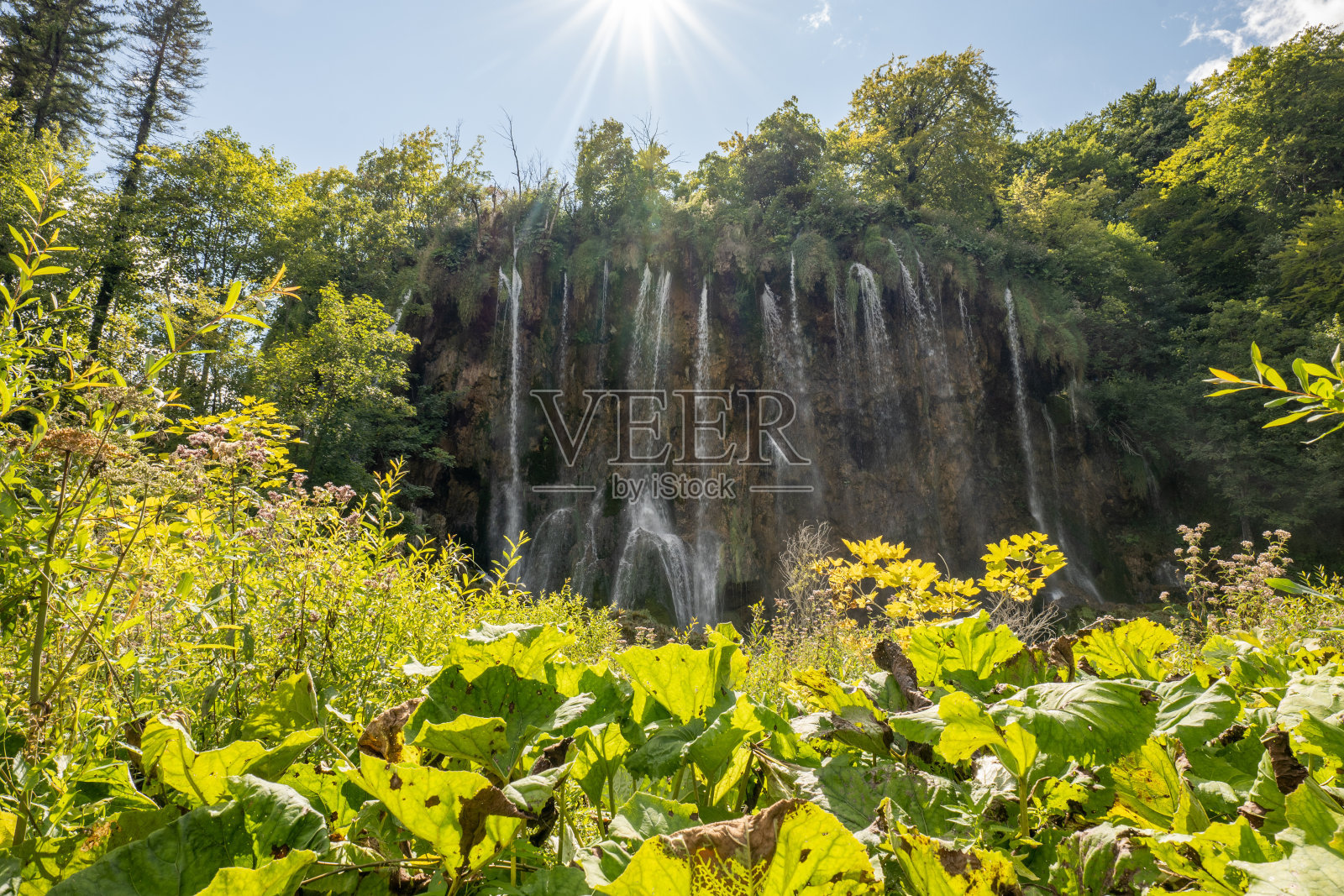 克罗地亚普利特维采国家公园的壮观瀑布照片摄影图片