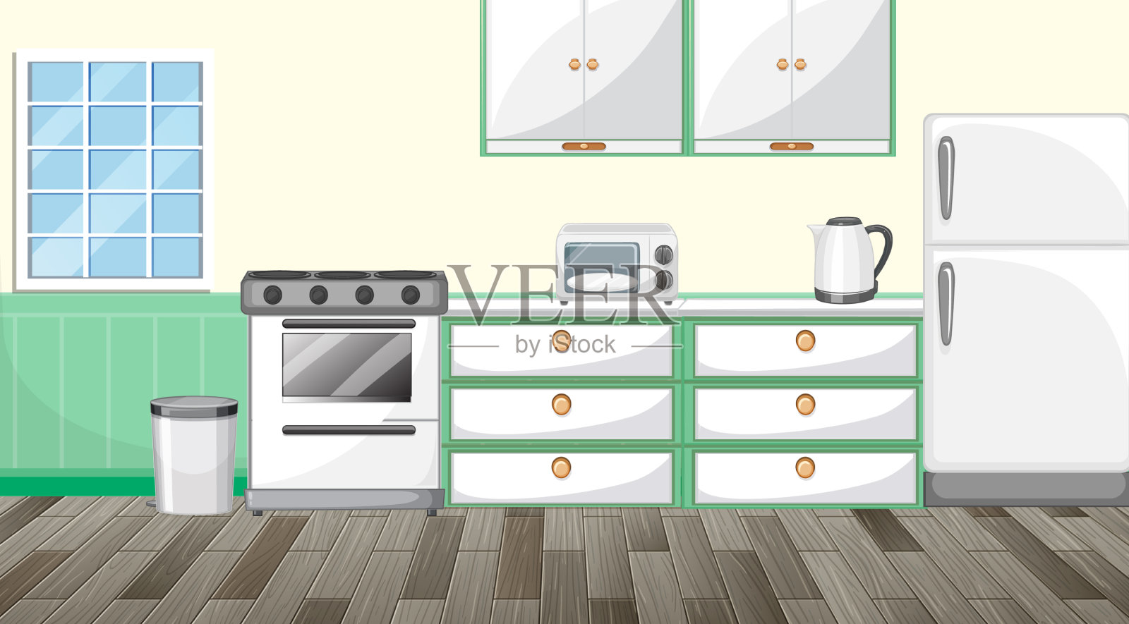 厨房内部家具设计插画图片素材