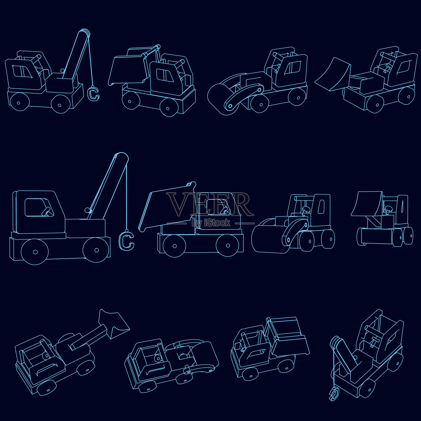 设置有工业玩具车外形的玩具图标素材