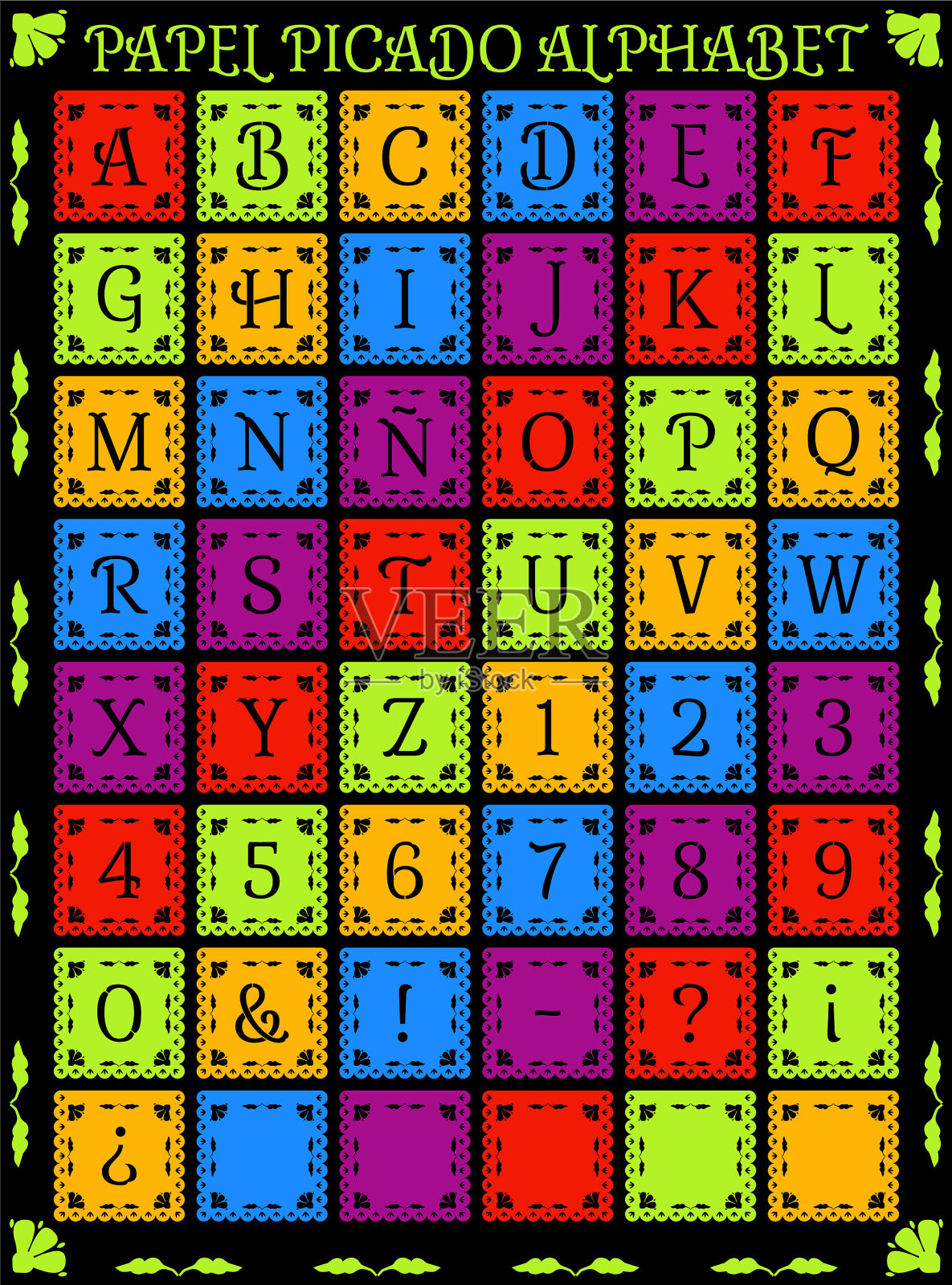 Papel picado字母墨西哥纸旗插画图片素材