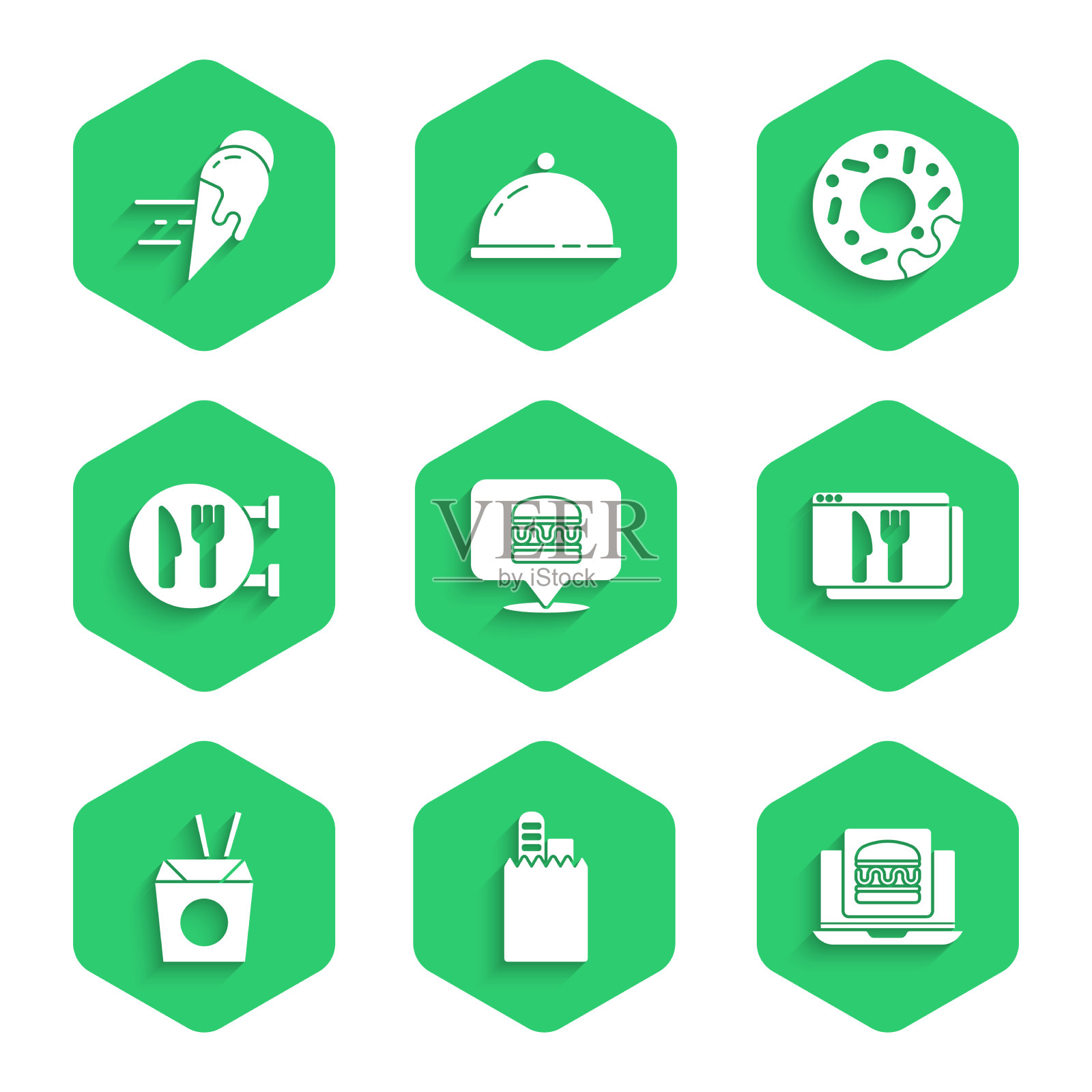 设置网上订购汉堡送货和亚洲图标素材