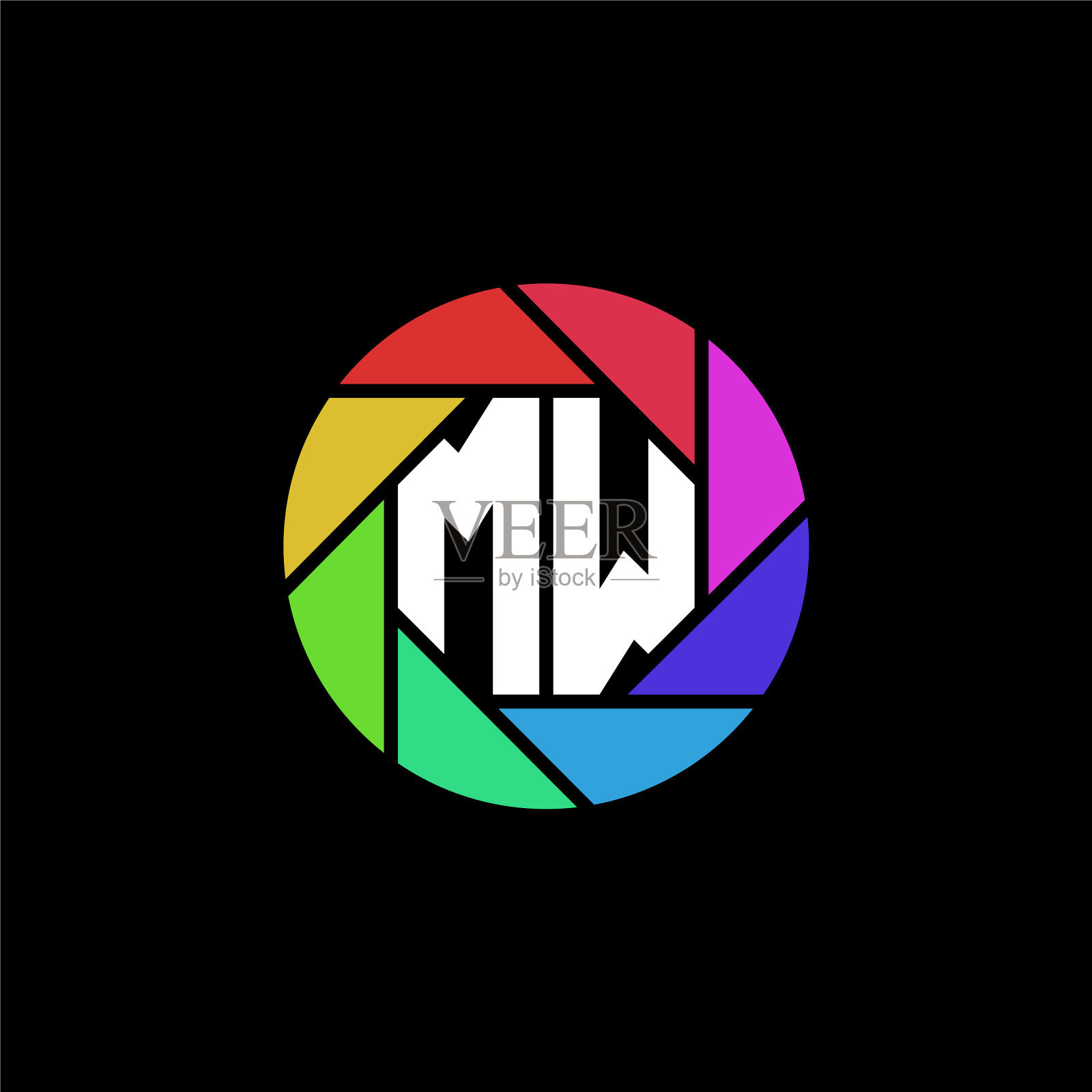 Mw字母组合多边形彩虹插画图片素材