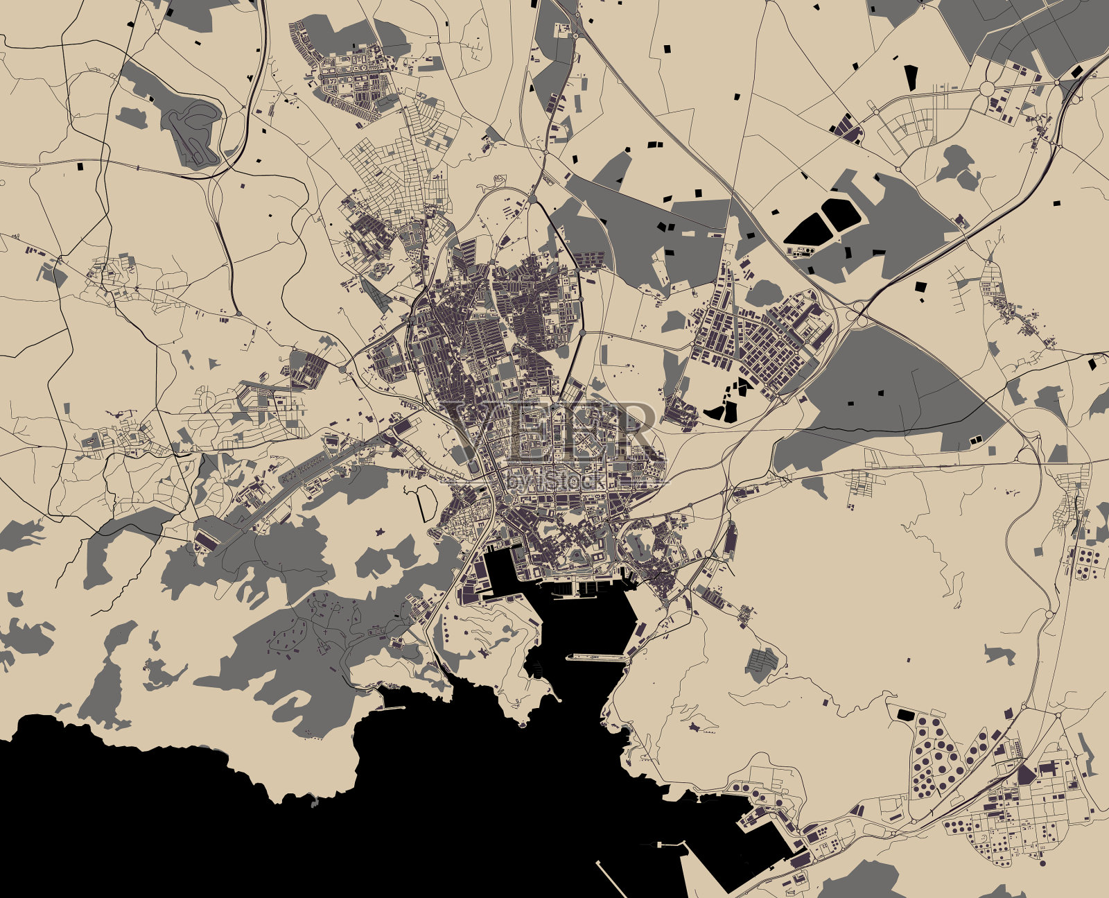 西班牙卡塔赫纳市地图插画图片素材