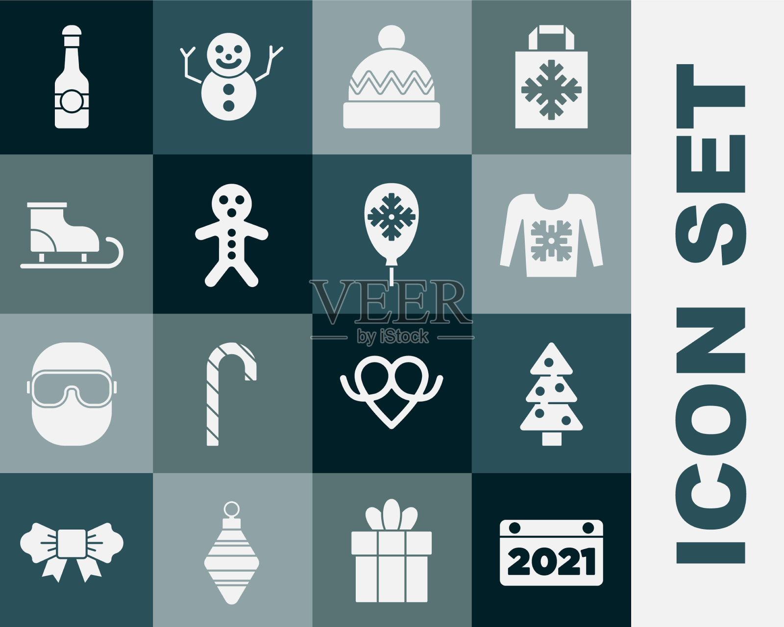 设置日历圣诞树毛衣冬季帽子图标素材