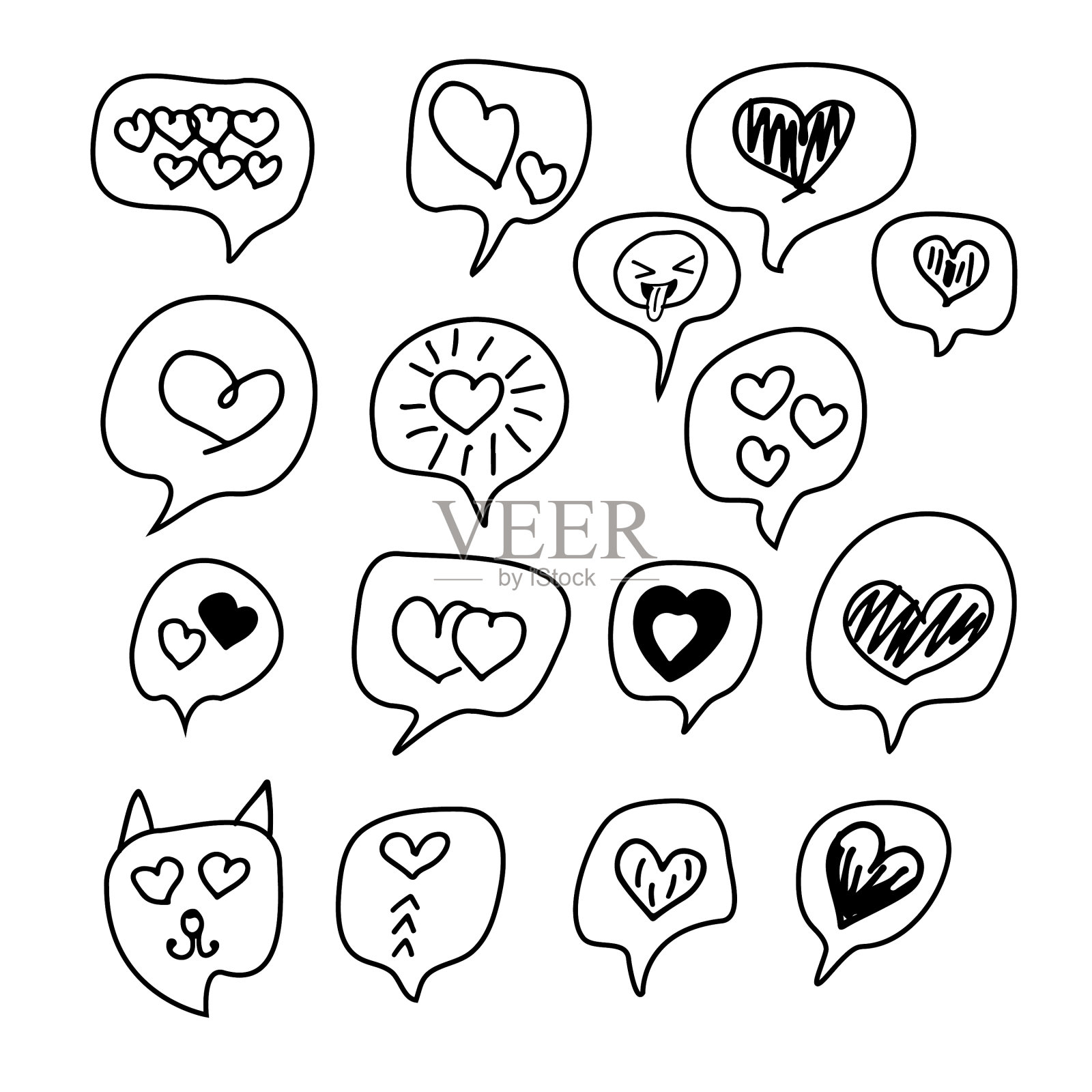 收集云语气泡与心插画图片素材