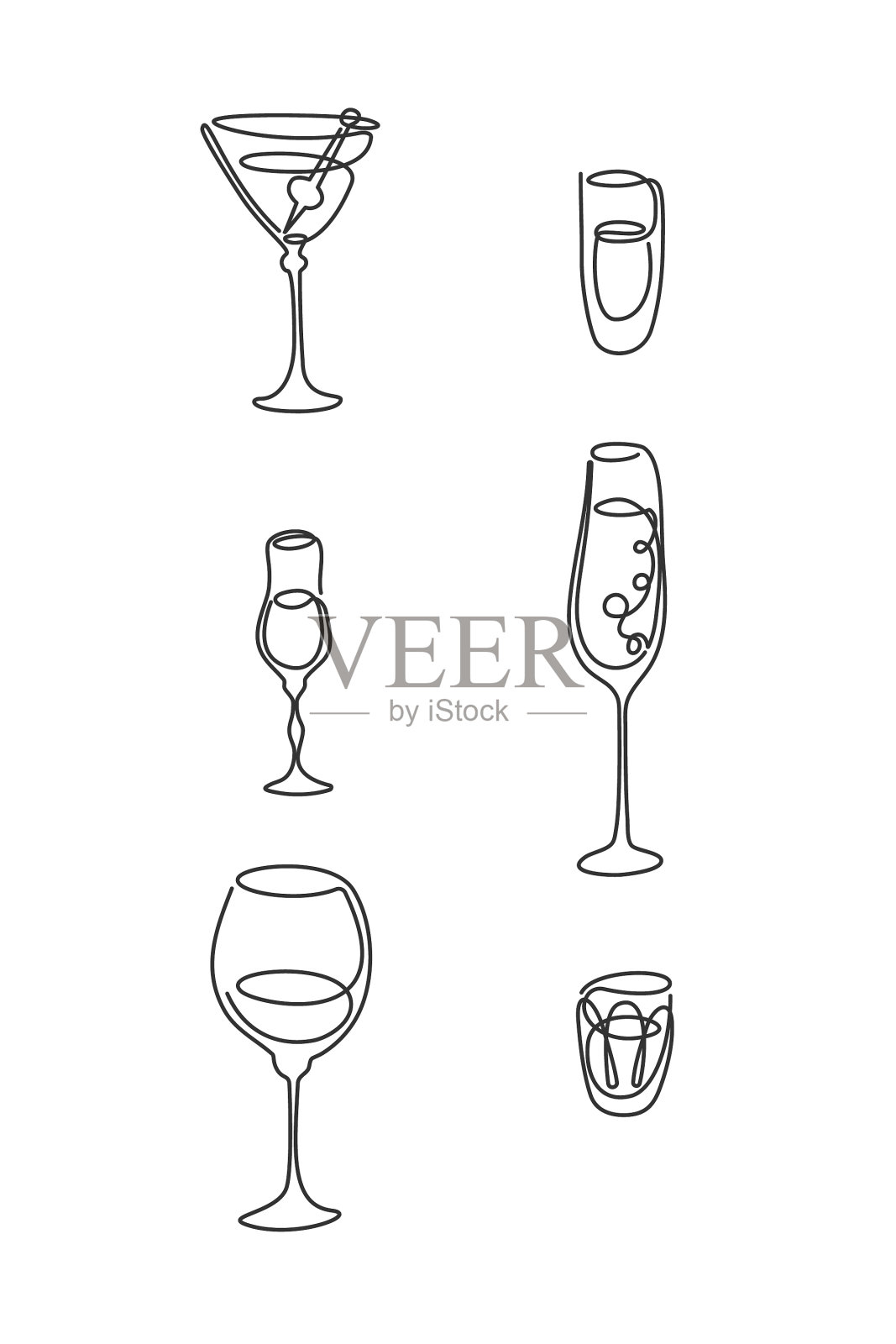 一行画马提尼，朗姆酒，酒插画图片素材