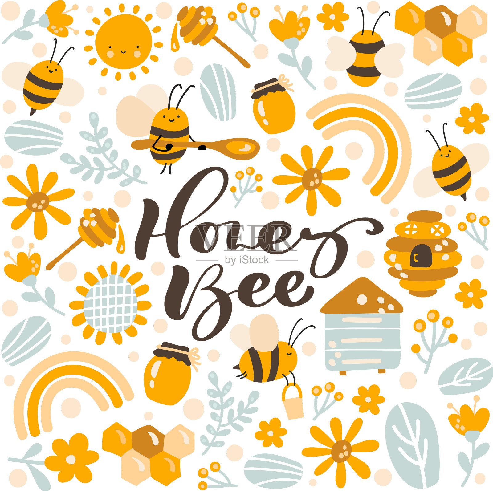 小朋友五彩缤纷的海报手绘一套插画图片素材