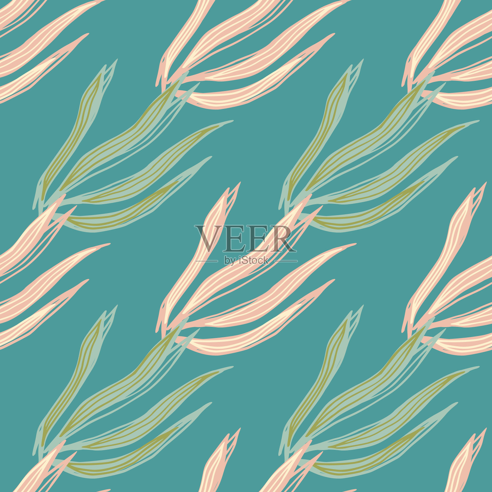 现代抽象海藻无缝花纹海洋插画图片素材