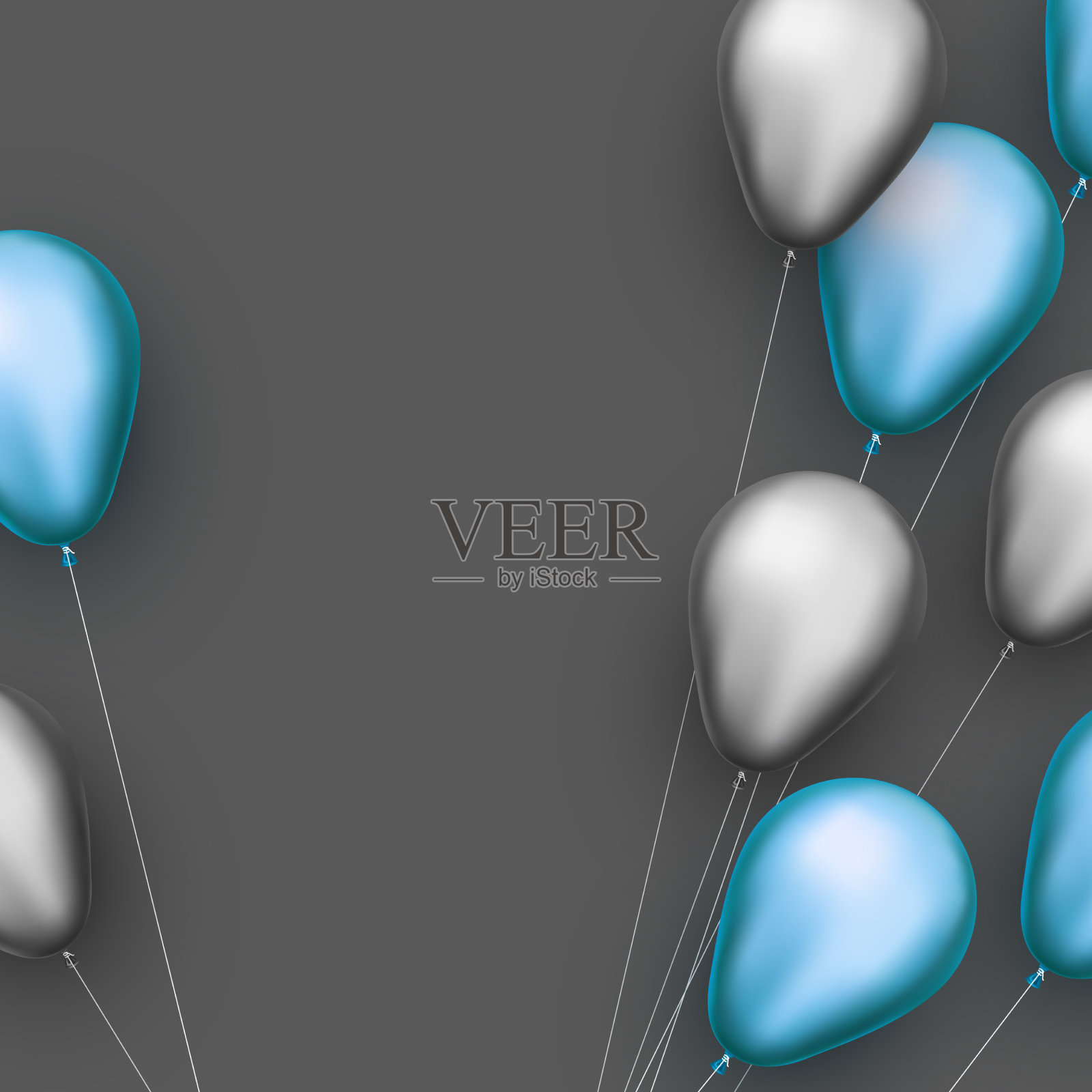 银色和蓝色的有线的箔气球插画图片素材