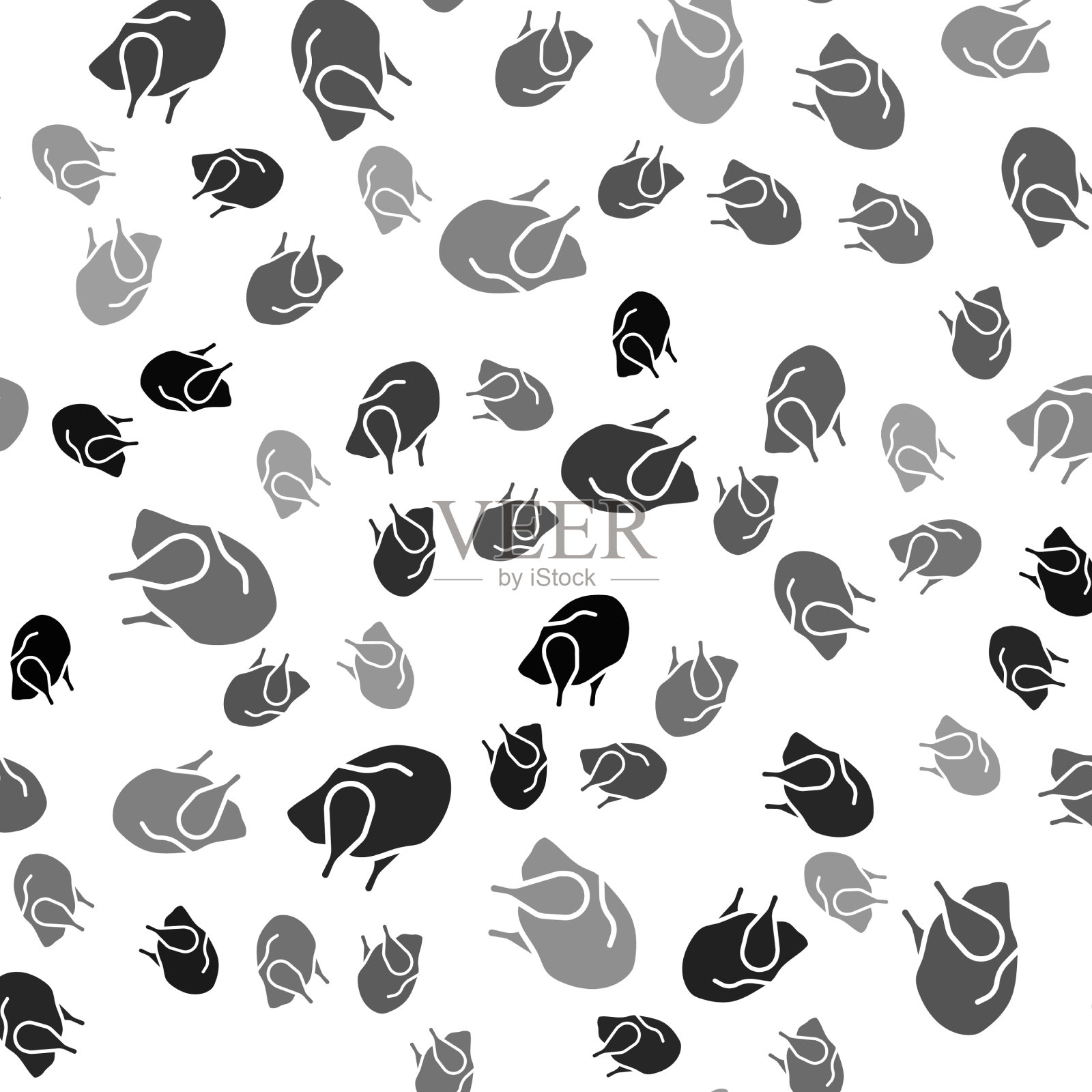 黑色烤火鸡或象征孤立的鸡插画图片素材