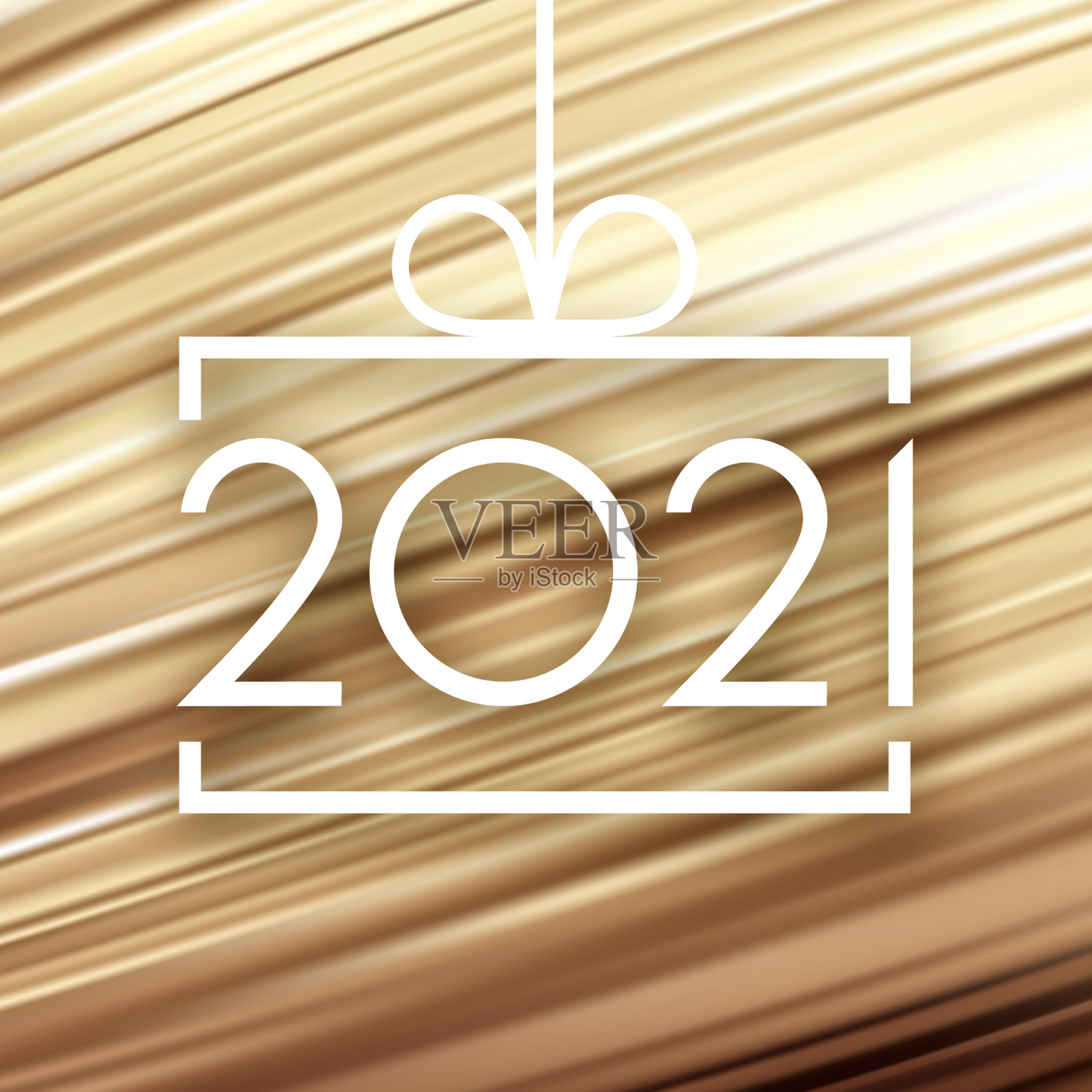 带有2021标志的方形圣诞树玩具插画图片素材