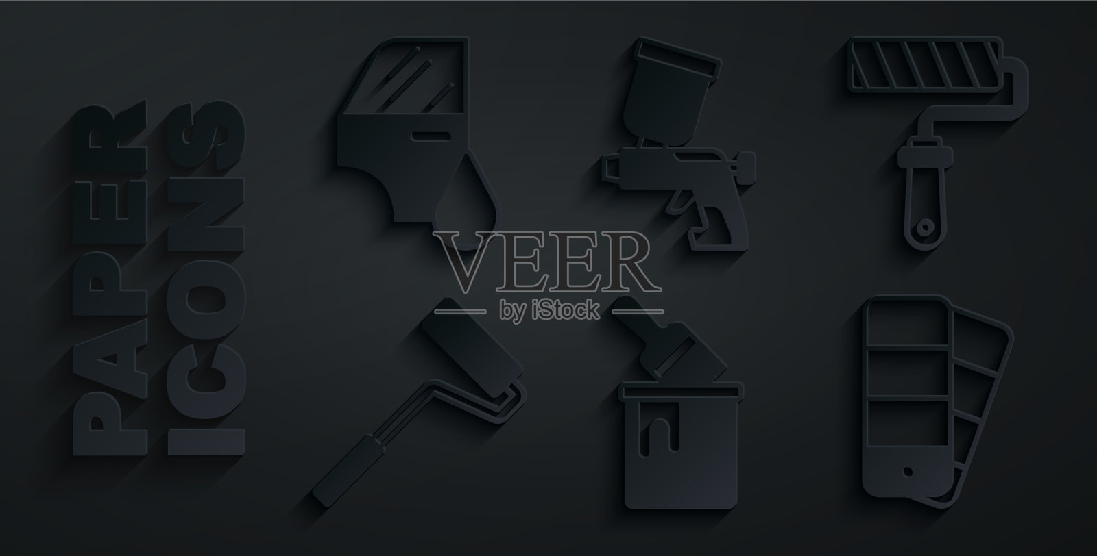 用刷辊固定颜料桶调色板图标素材