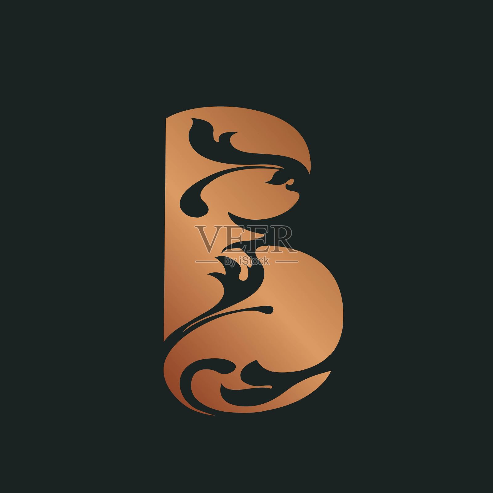 字母B的标志。装饰字母最初。设计元素图片