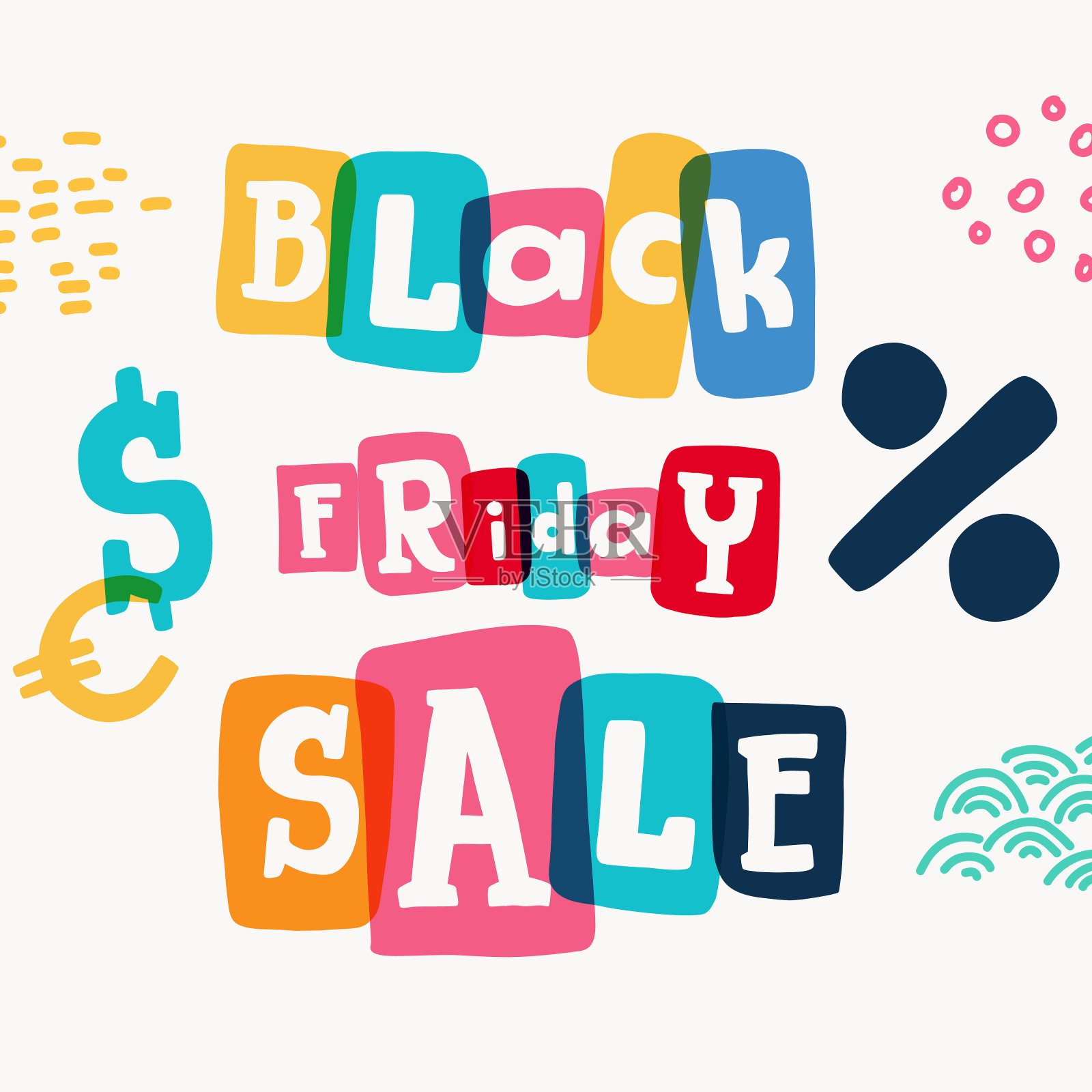 黑色星期五出售字母打字机的灵感与大胆的平板衬线符号在彩色框架。设计元素图片