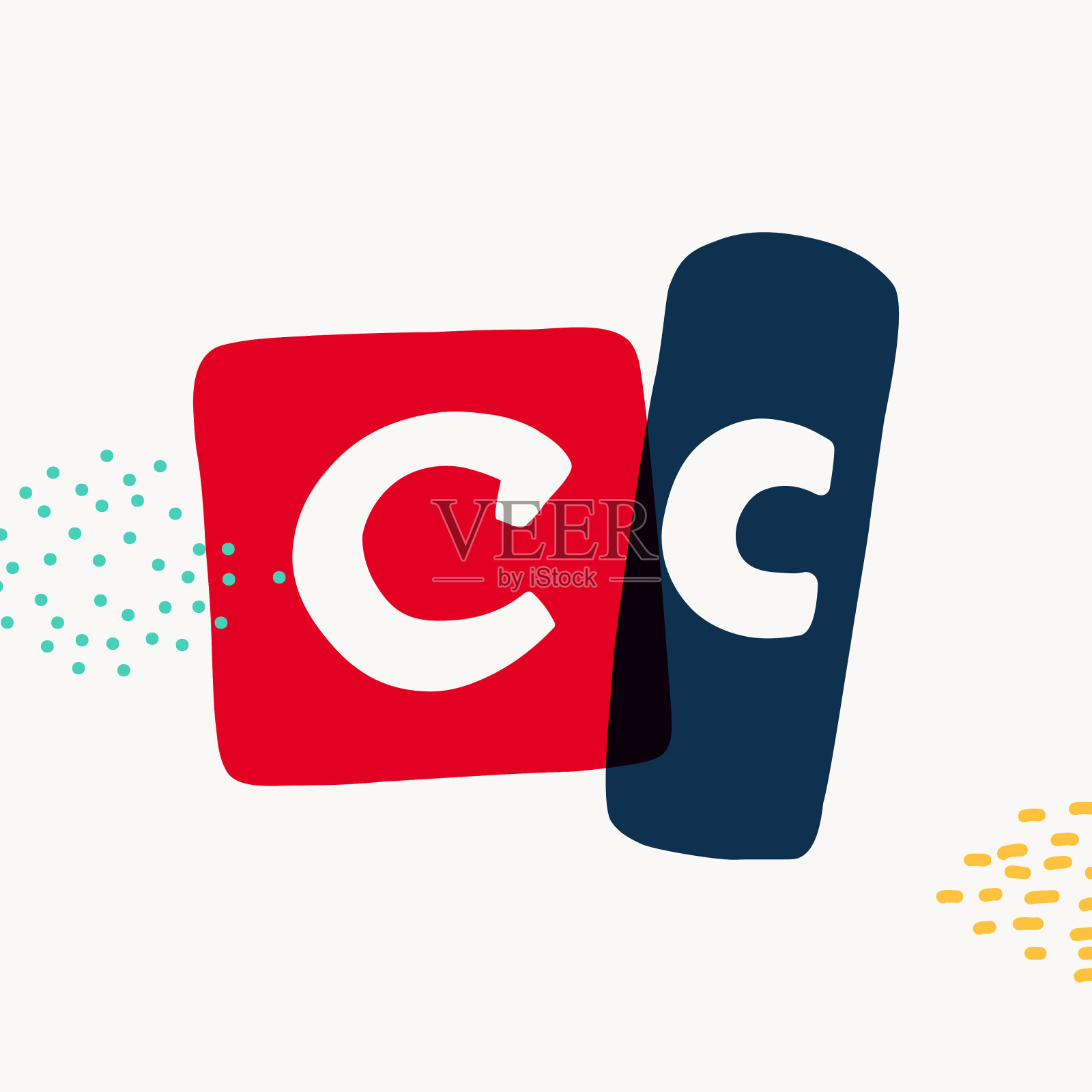 字母打字机启发的标志与粗体平板衬线字母在彩色框架。插画图片素材