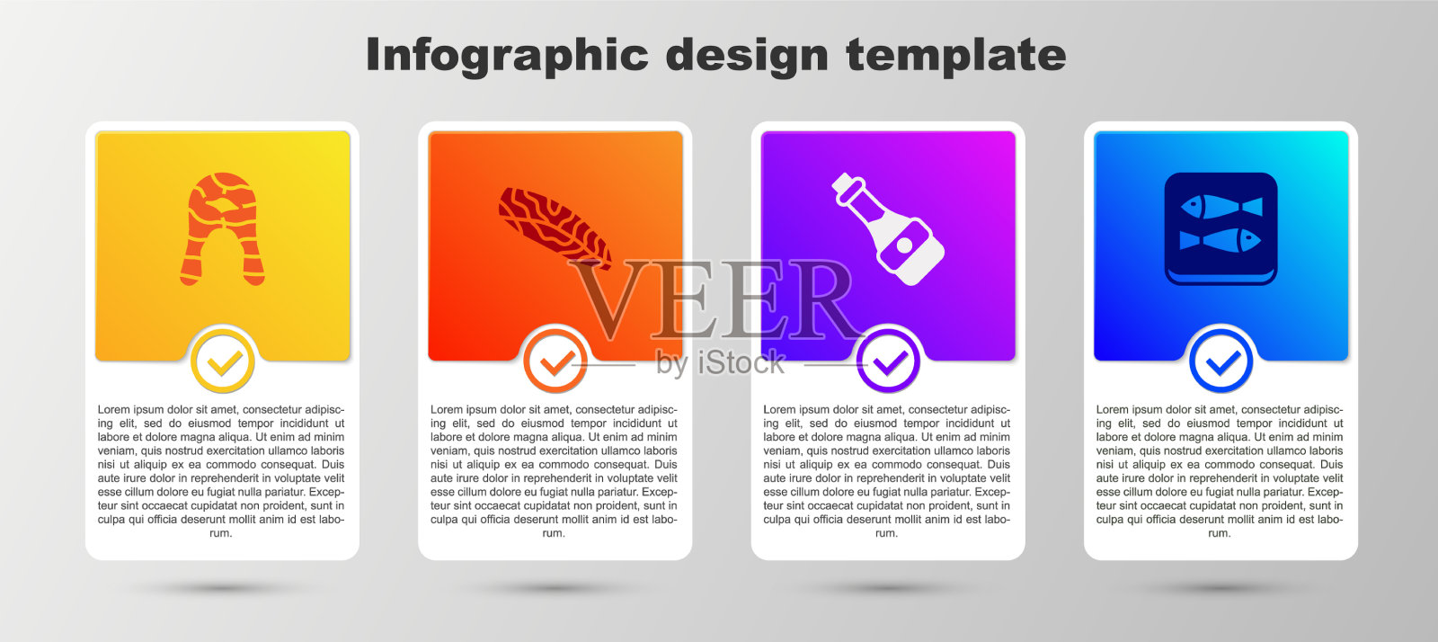 设置鱼排酱油瓶和鱼罐头插画图片素材