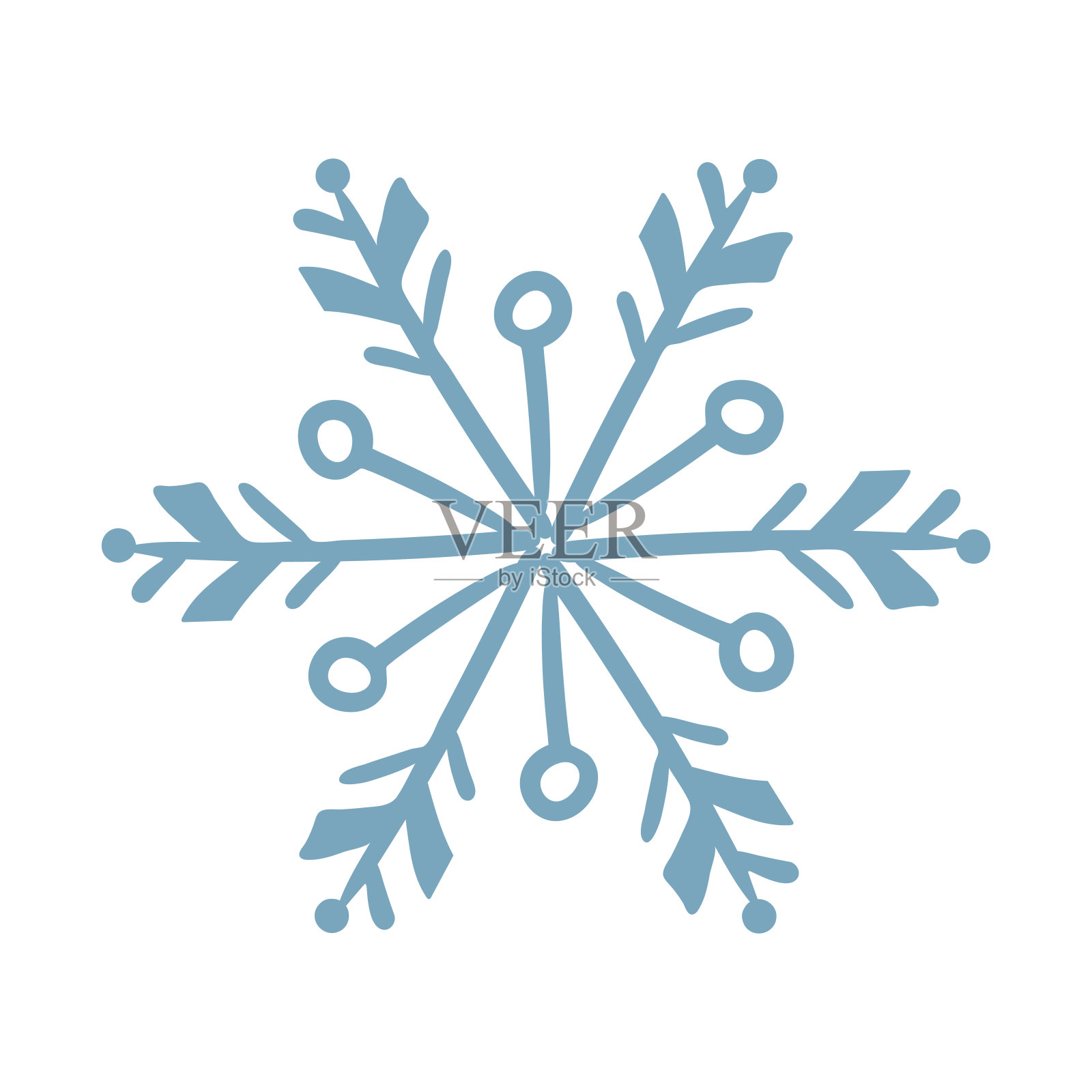 雪花图标涂鸦蓝色的白色孤立插画图片素材