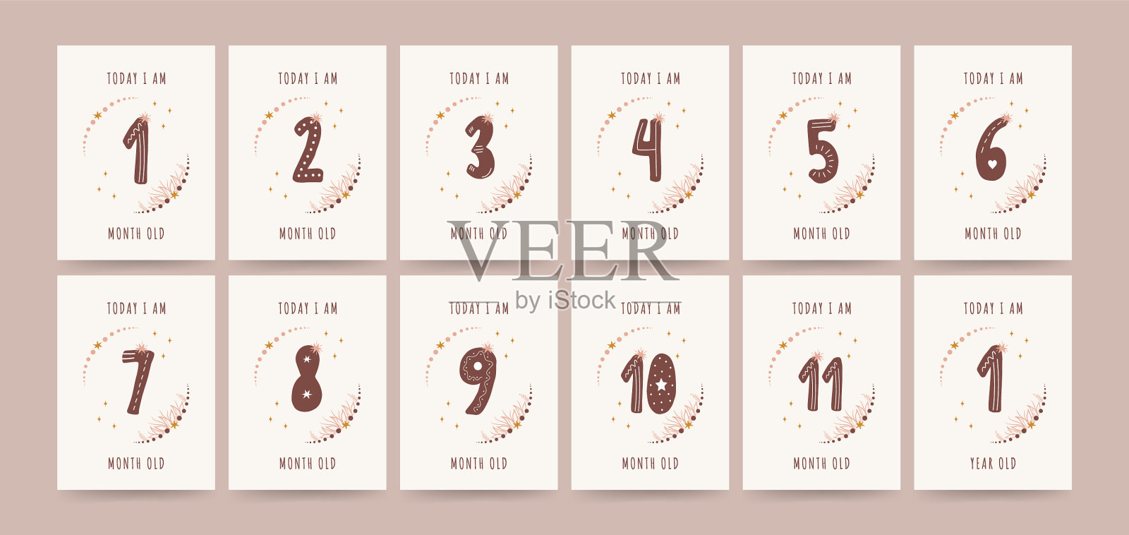 孩子们的里程碑卡片，托儿所海报捕捉插画图片素材