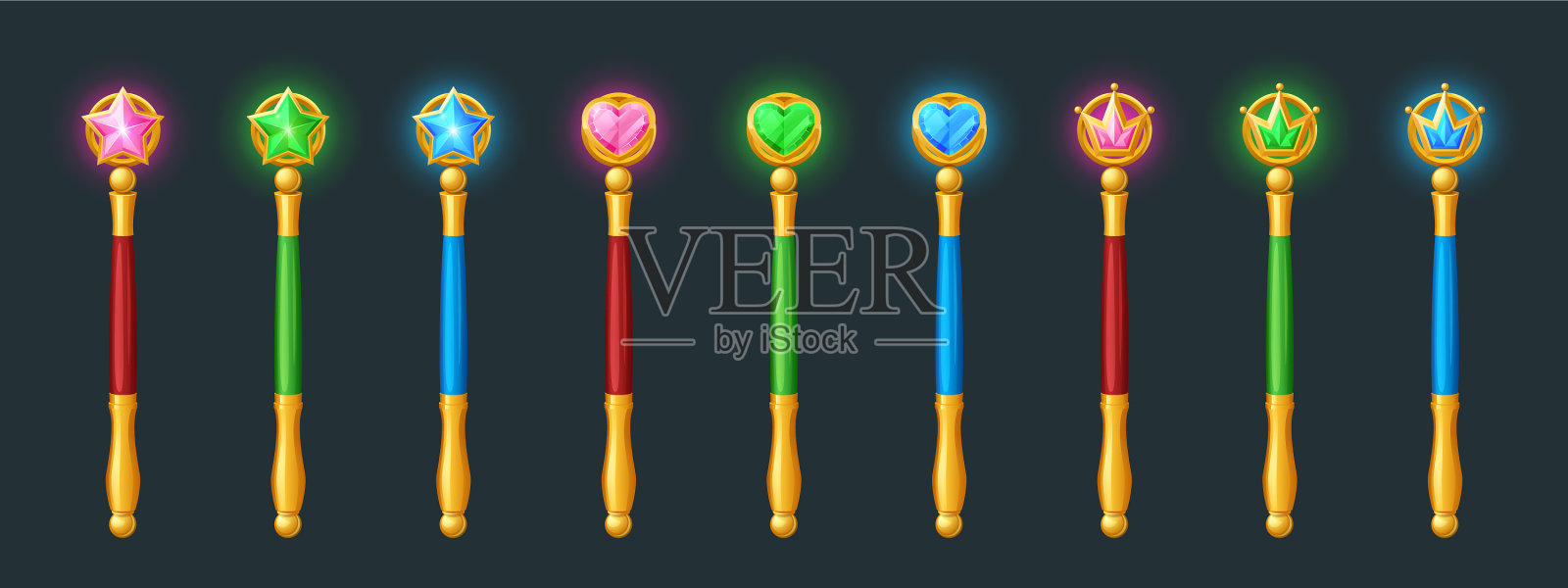 魔杖，金色的水晶棒设计元素图片