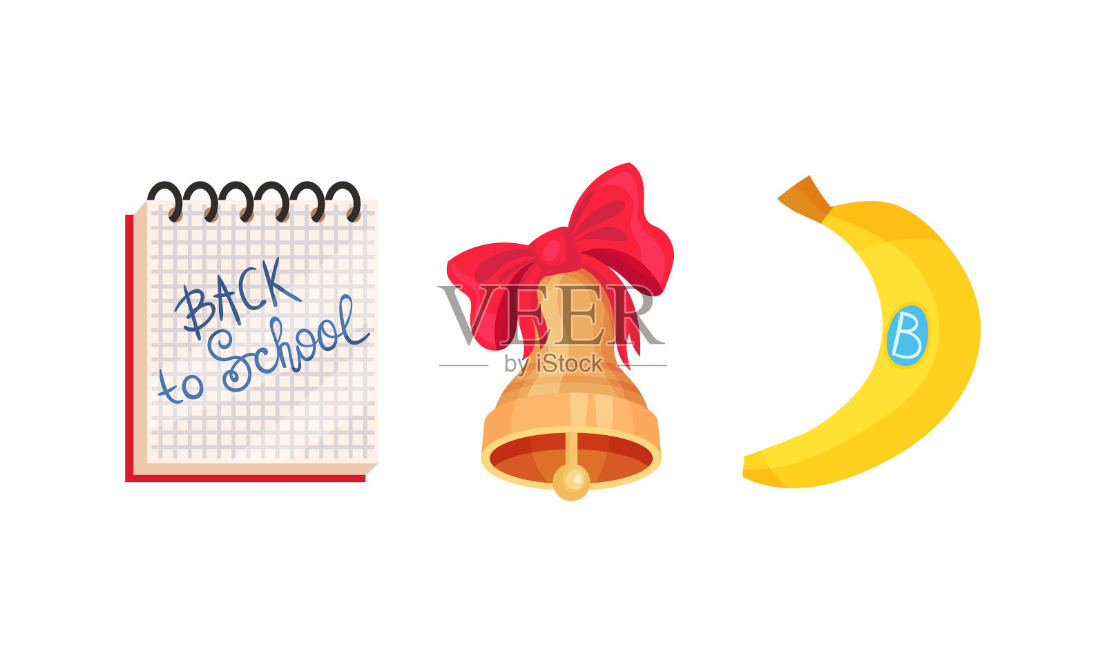 记事本和铃铛作为回到学校的象征和插画图片素材