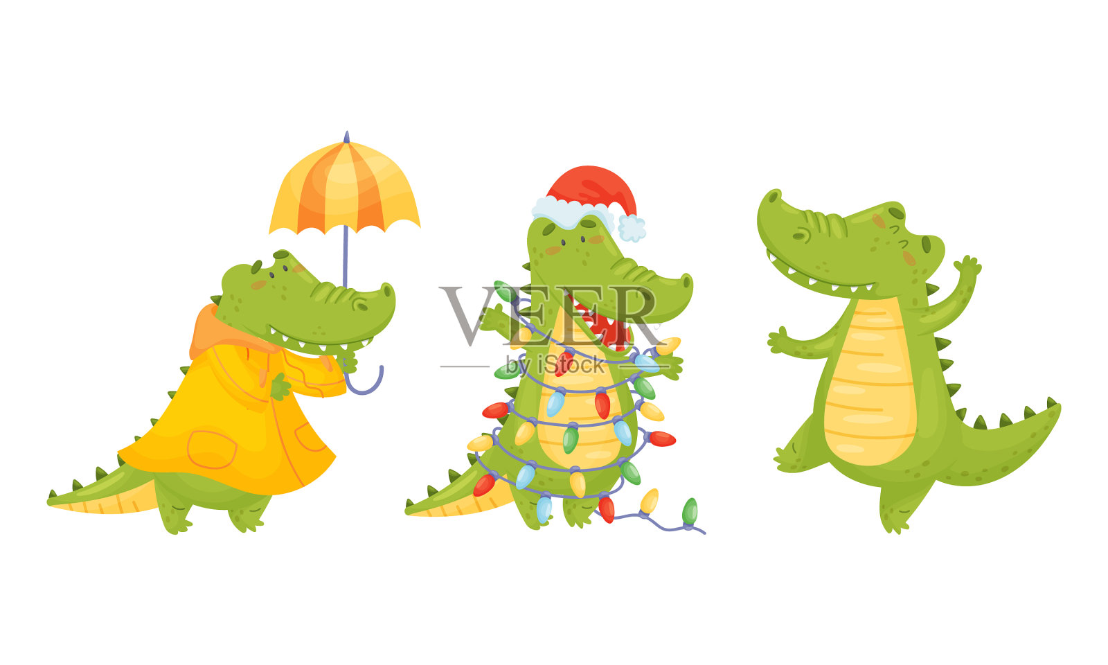 绿色鳄鱼或短吻鳄角色走了进来插画图片素材