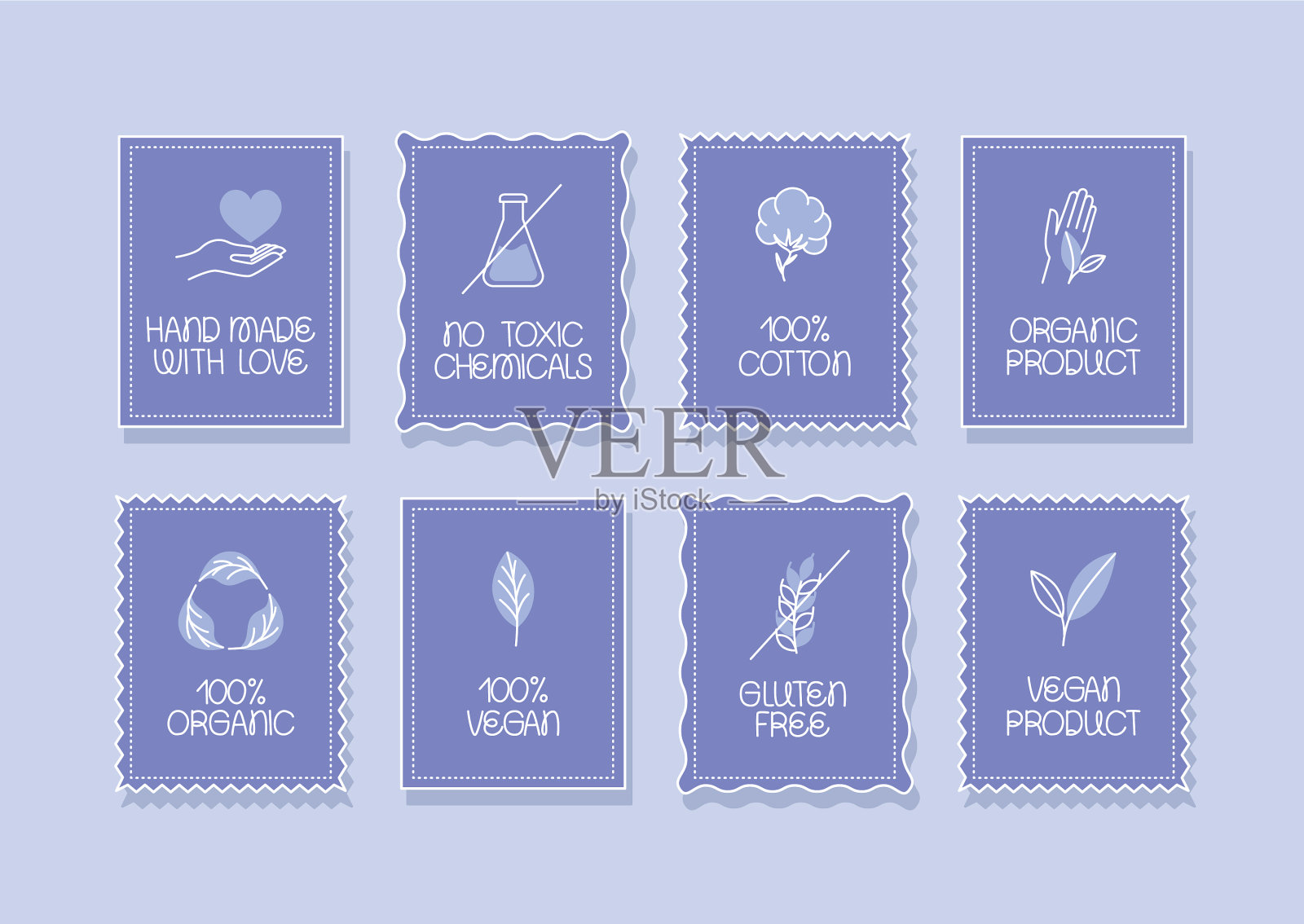 八种生态产品标签插画图片素材