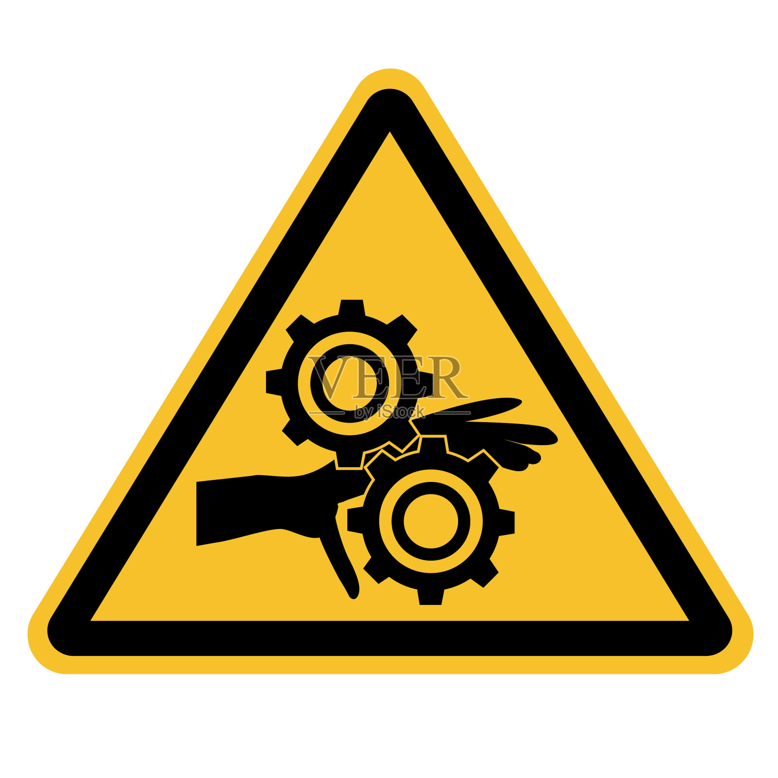 捏点纠缠粉碎齿轮图标在白色背景。谨慎的象征。平的风格。插画图片素材