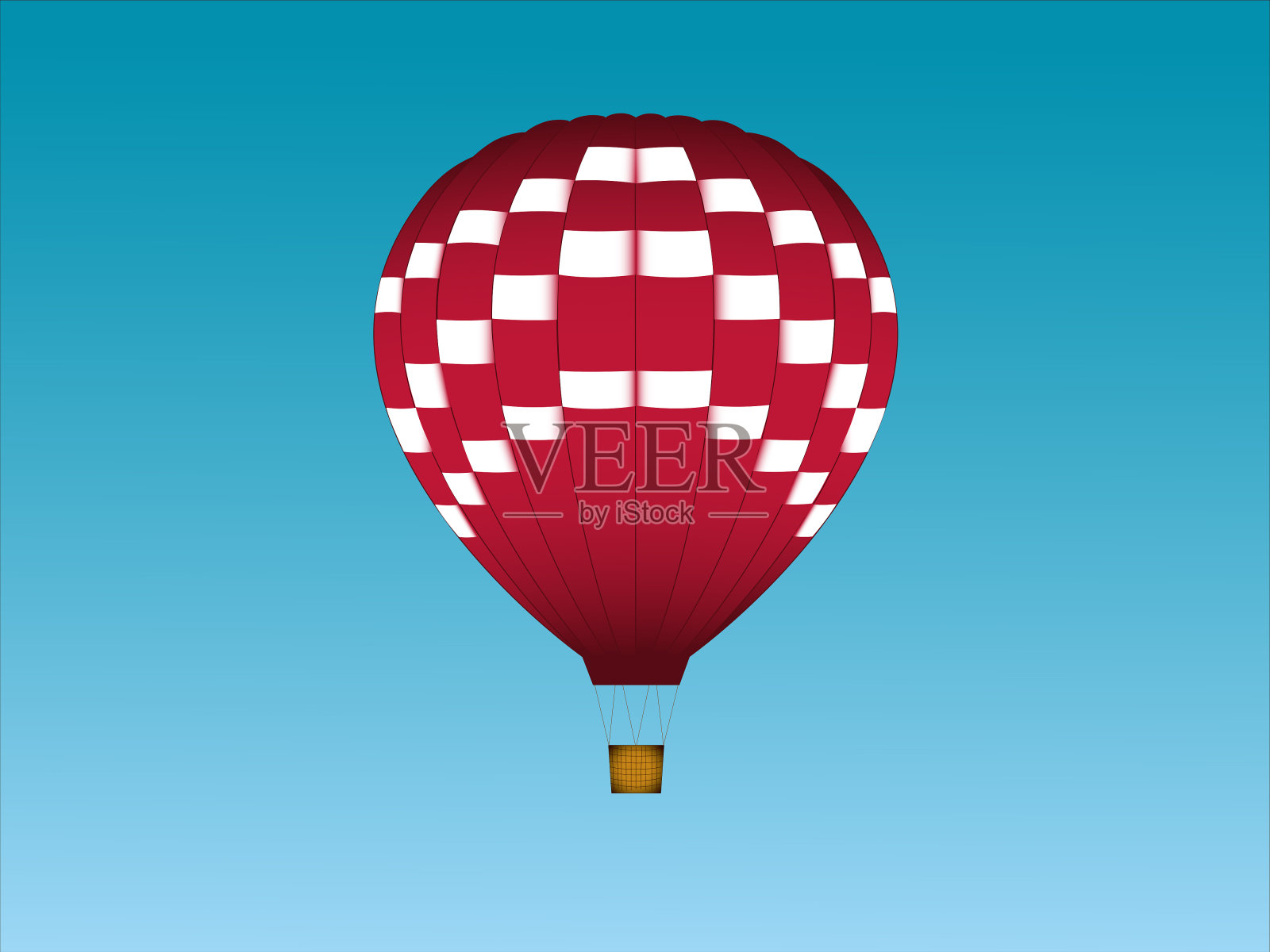 白色和红色的条纹热气球插图。蓝色背景。插画图片素材