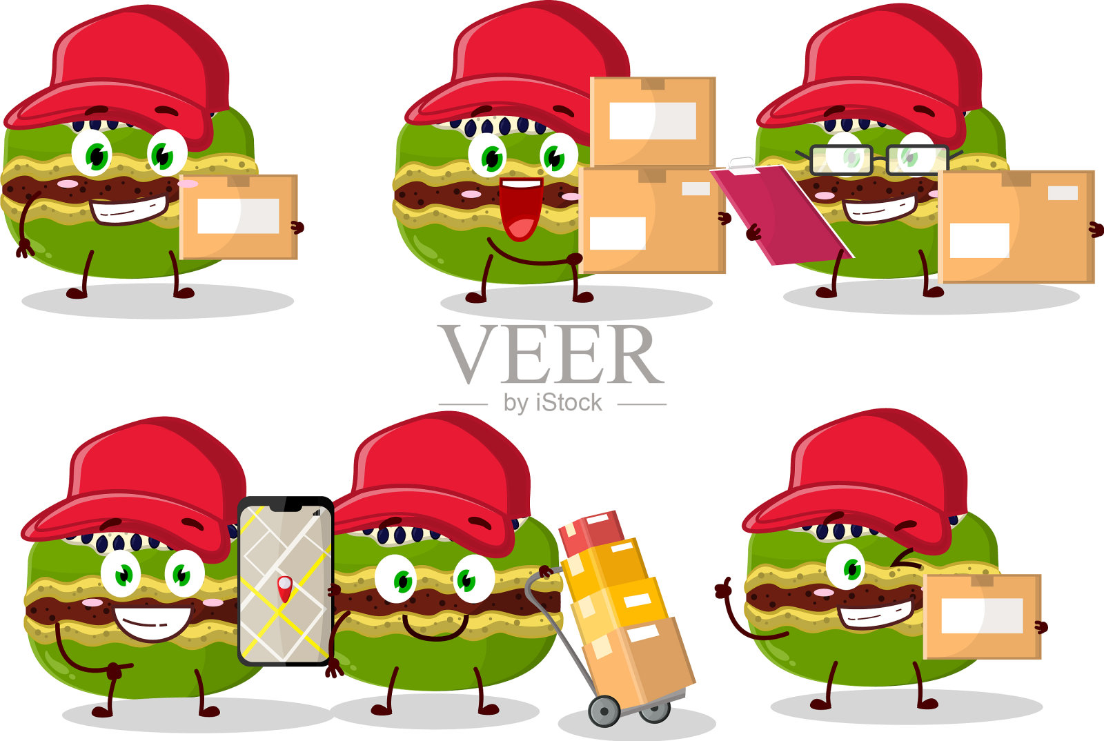 卡通人物设计的猕猴桃马卡龙工作插画图片素材