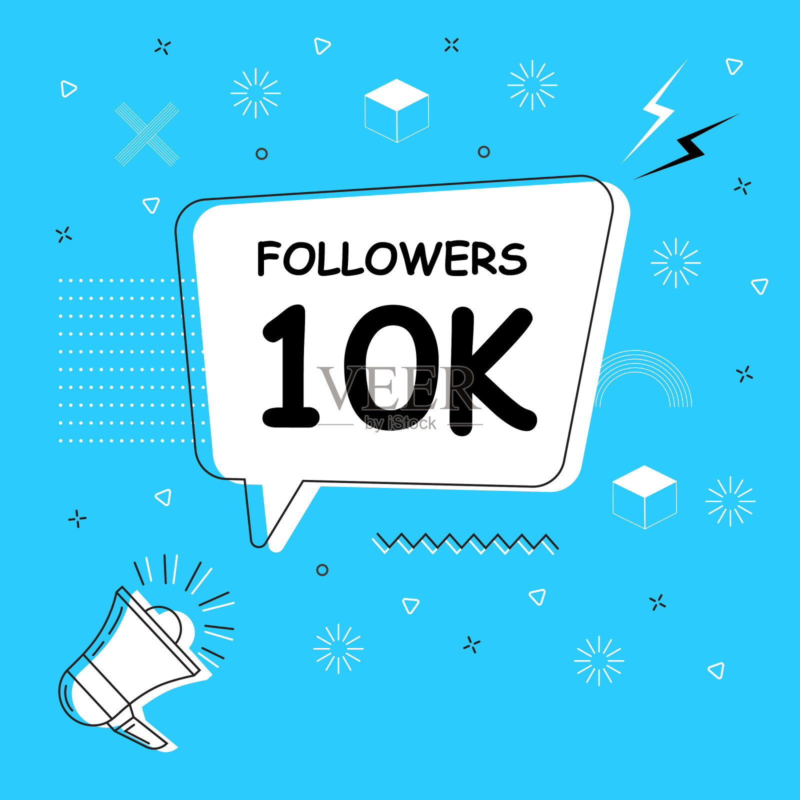 追随者1万在泡沫上亮蓝色插画图片素材