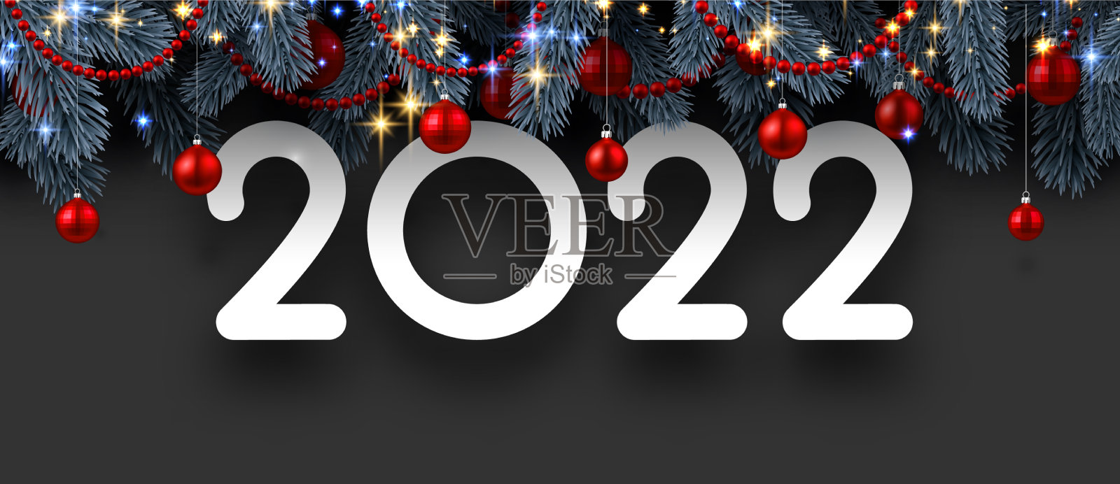 2022标志与美丽的红色圣诞球插画图片素材