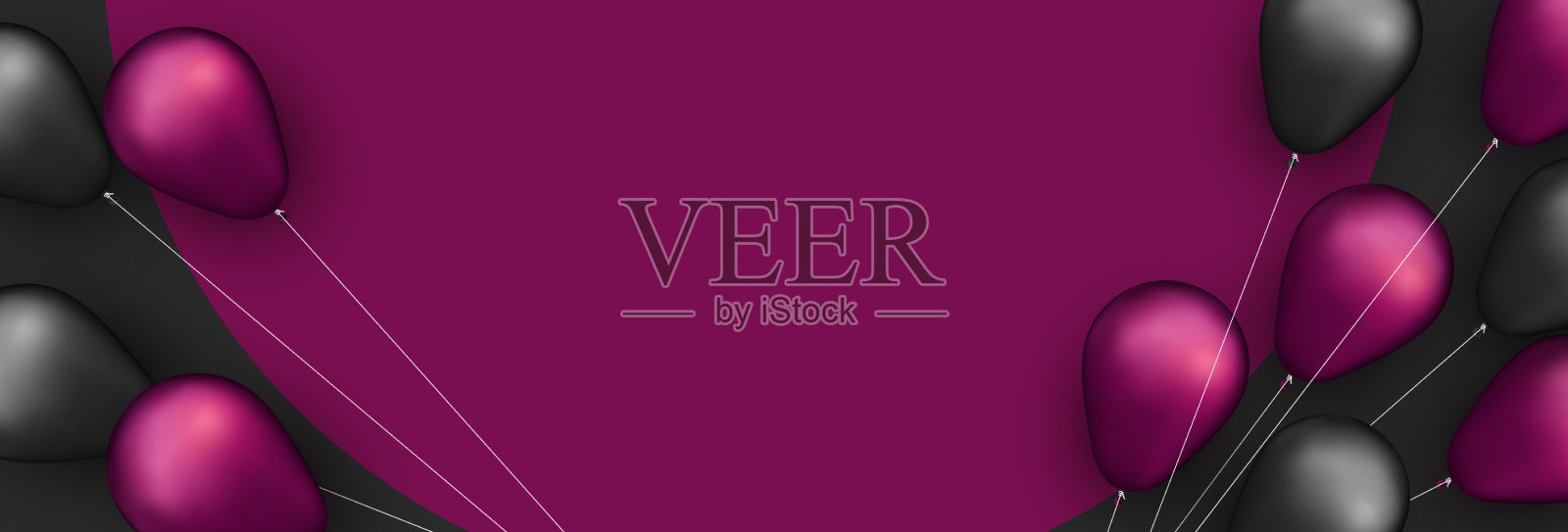 粉红色的黑色箔气球，黑色上有线插画图片素材