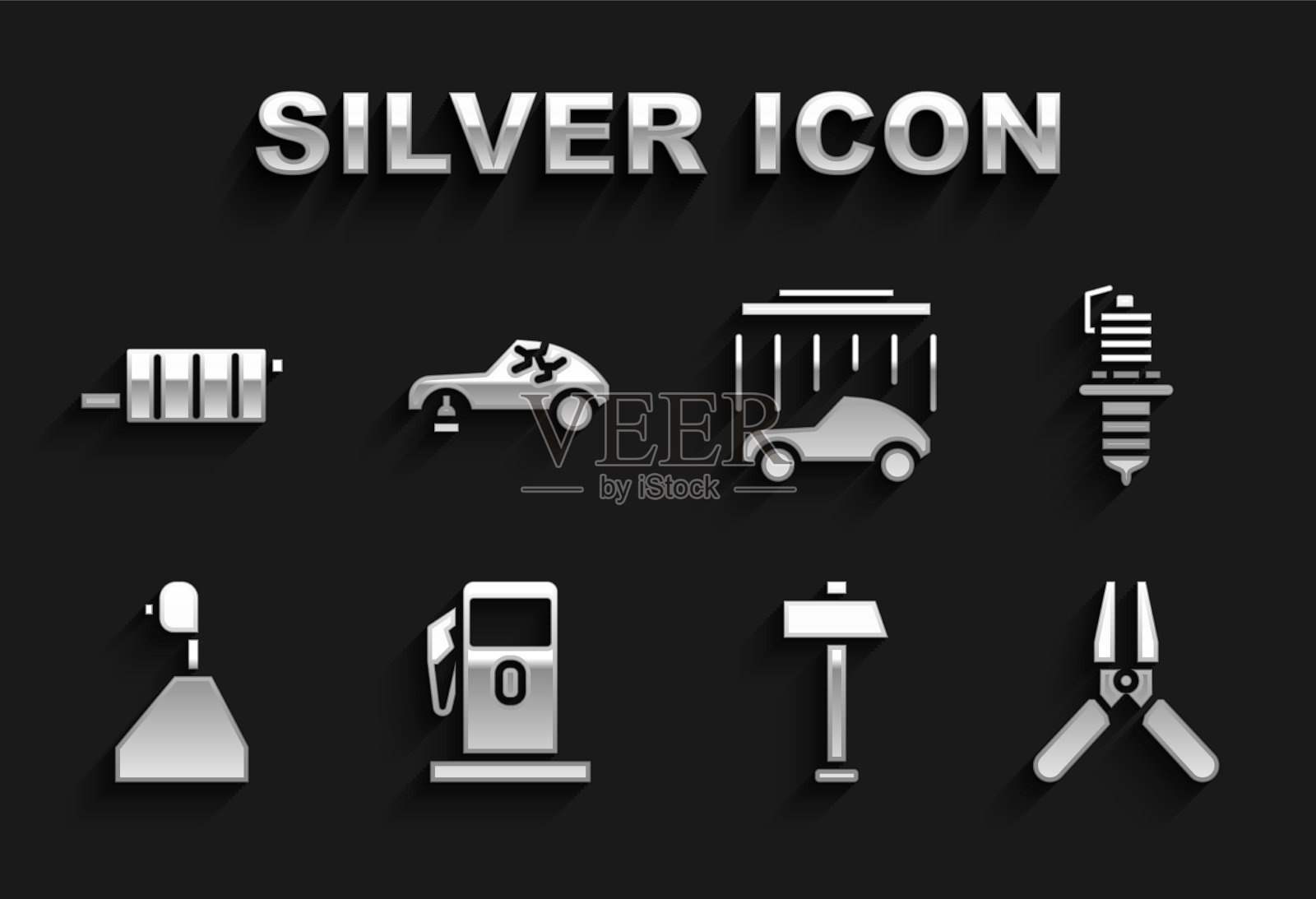 设置加油站汽油或汽车火花塞电池图标素材