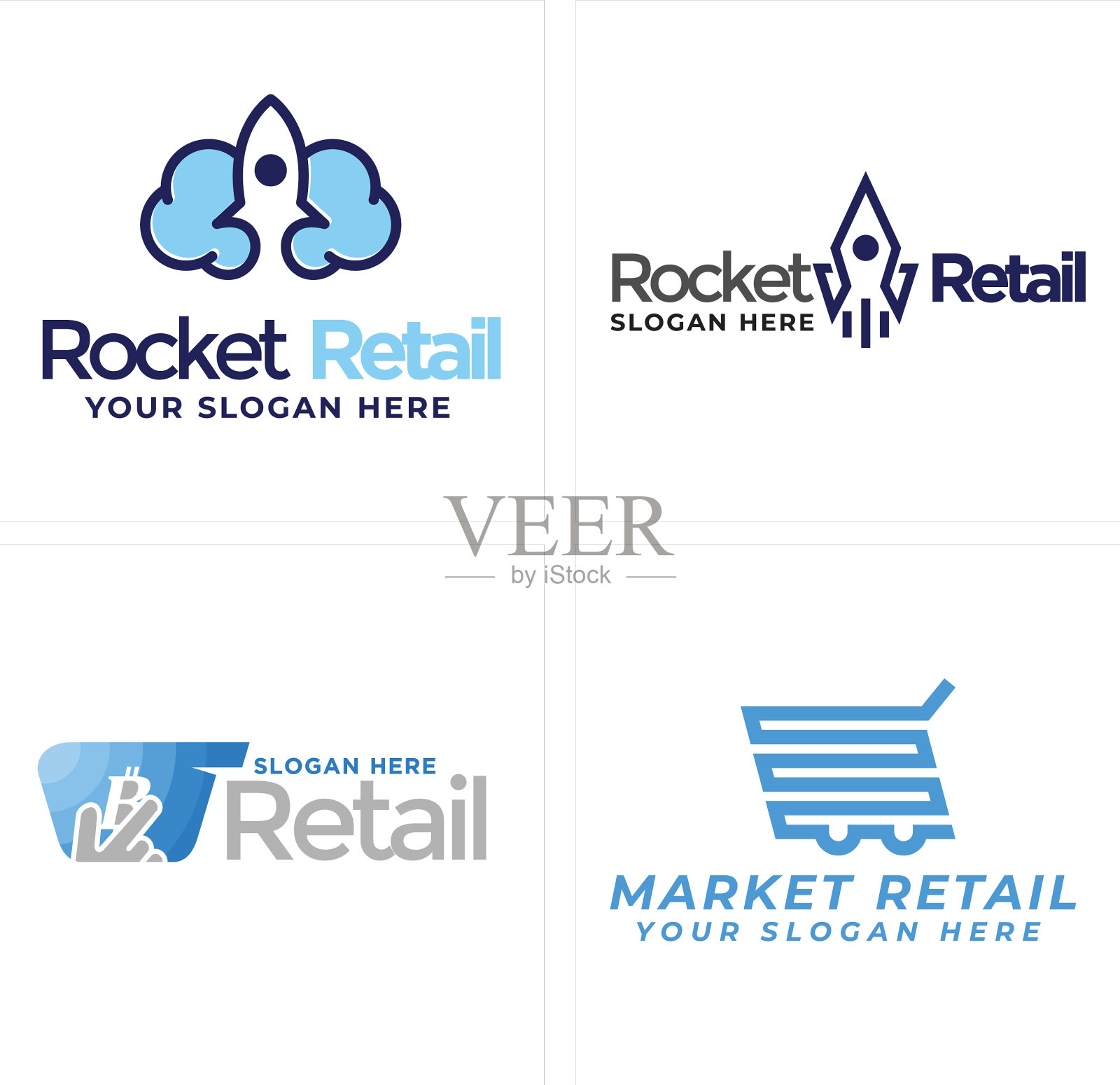 现代零售市场经营火箭手推车的标志插画图片素材