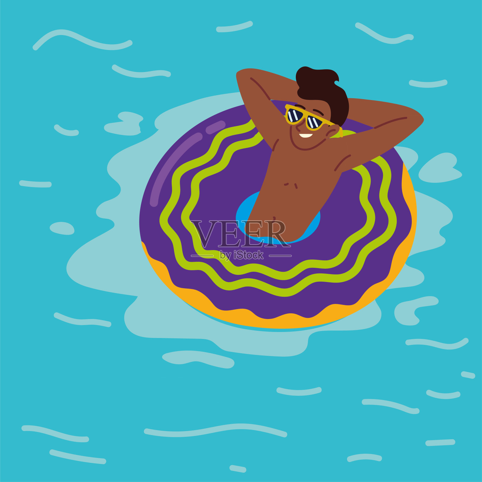 放松的男人在充气式的插画图片素材