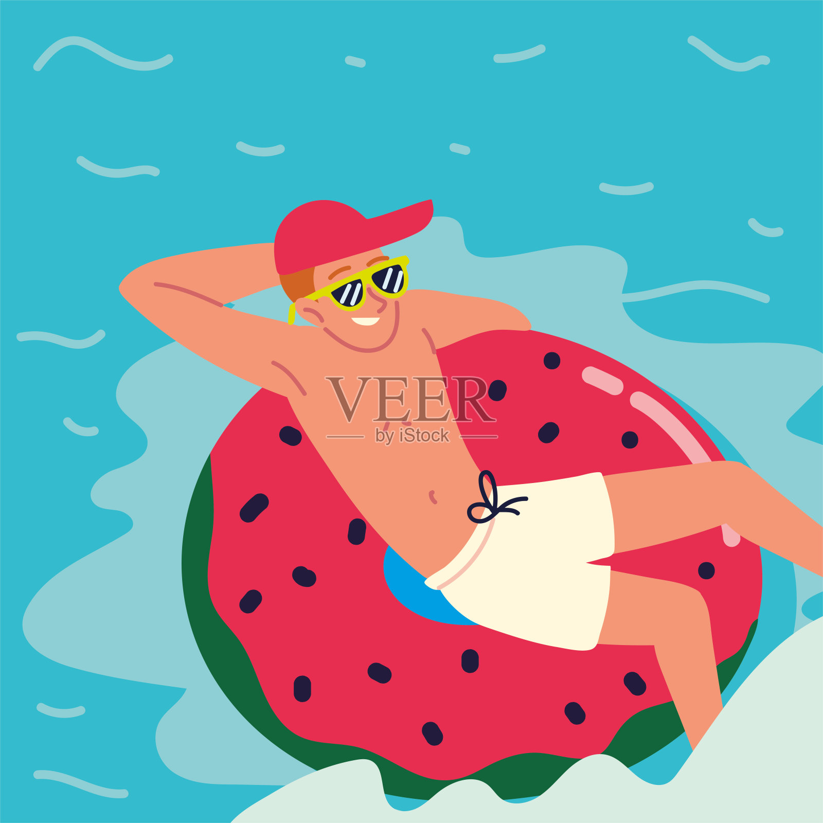 放松的人在浮动环插画图片素材