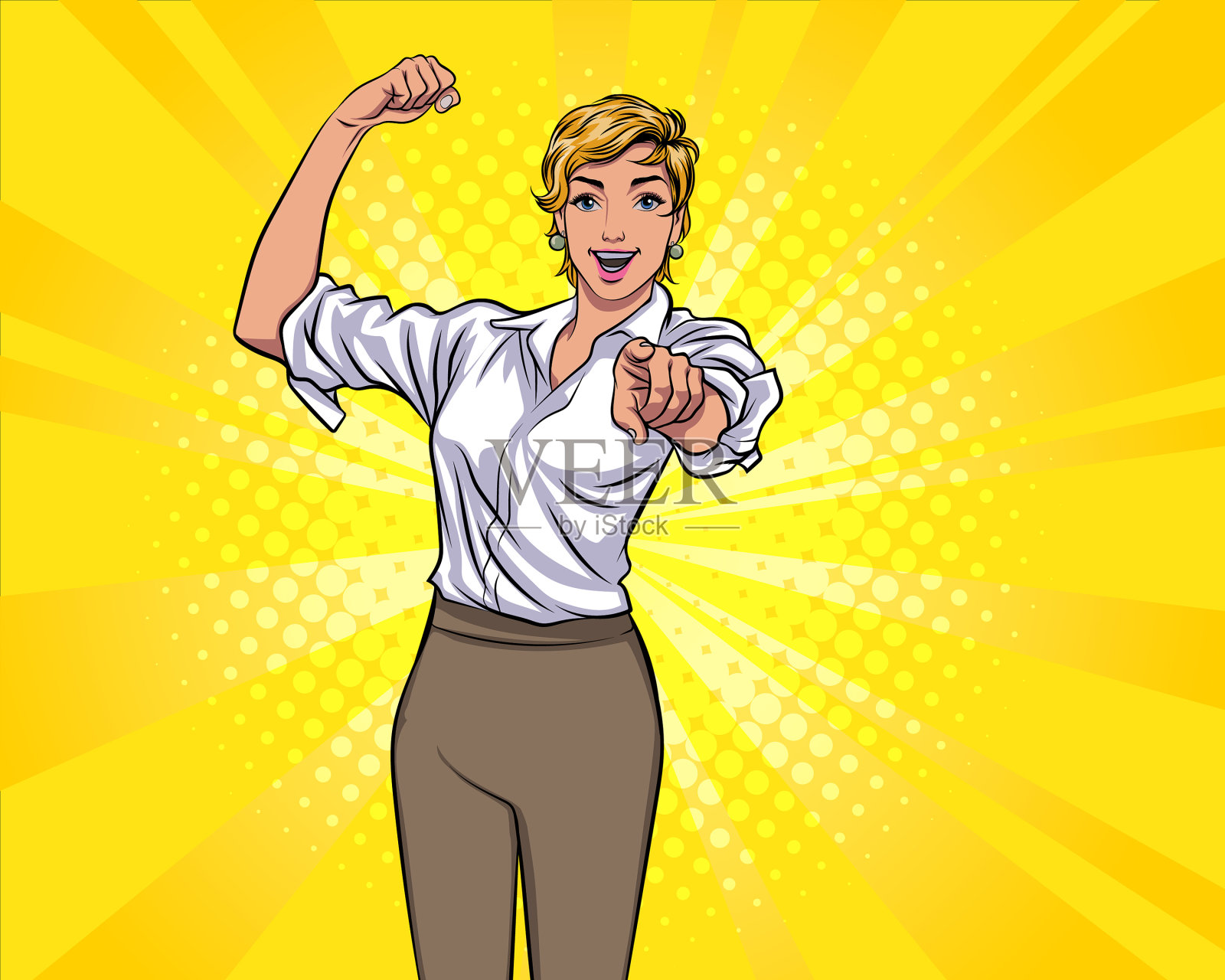 坚强的女人指着你的手势插画图片素材