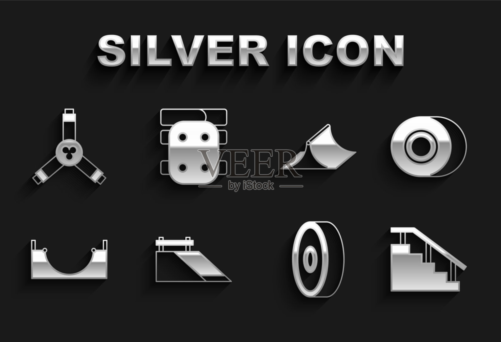 滑板公园设有带滑板轮的楼梯护栏图标素材