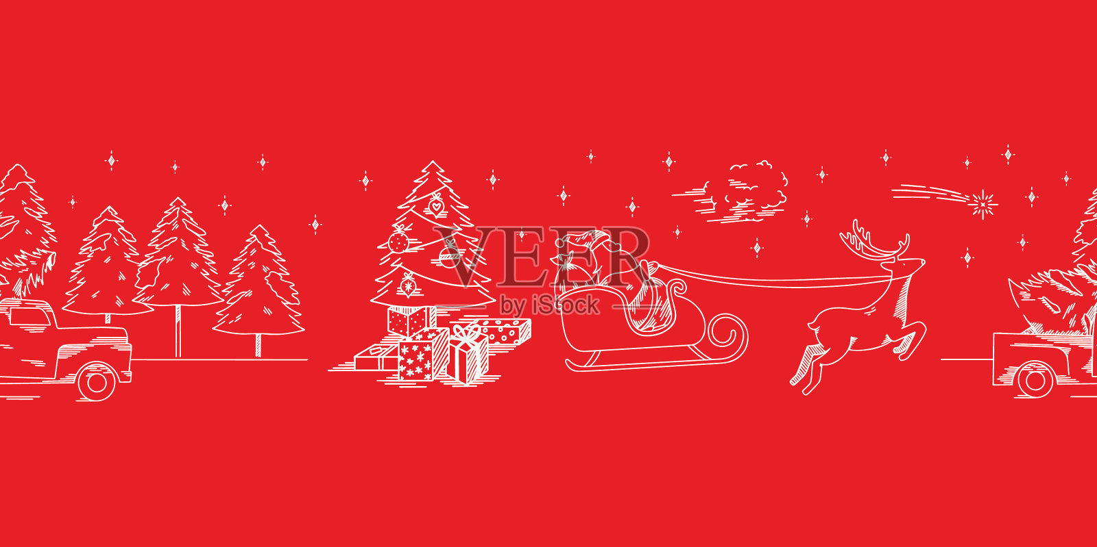 红色的圣诞托伊德jouy边界重复织物插画图片素材