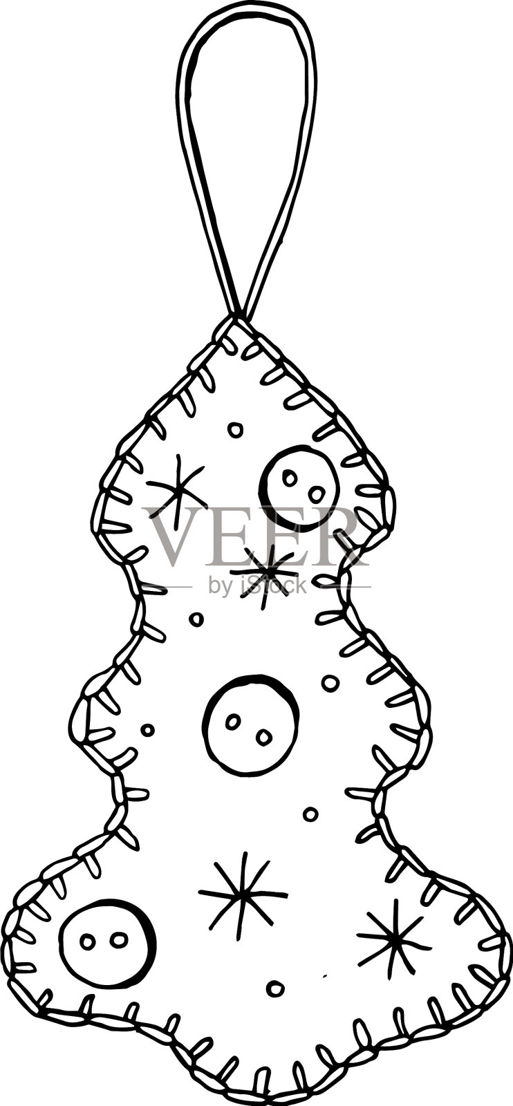 带有纽扣的毛毡制成的程式化圣诞树设计元素图片