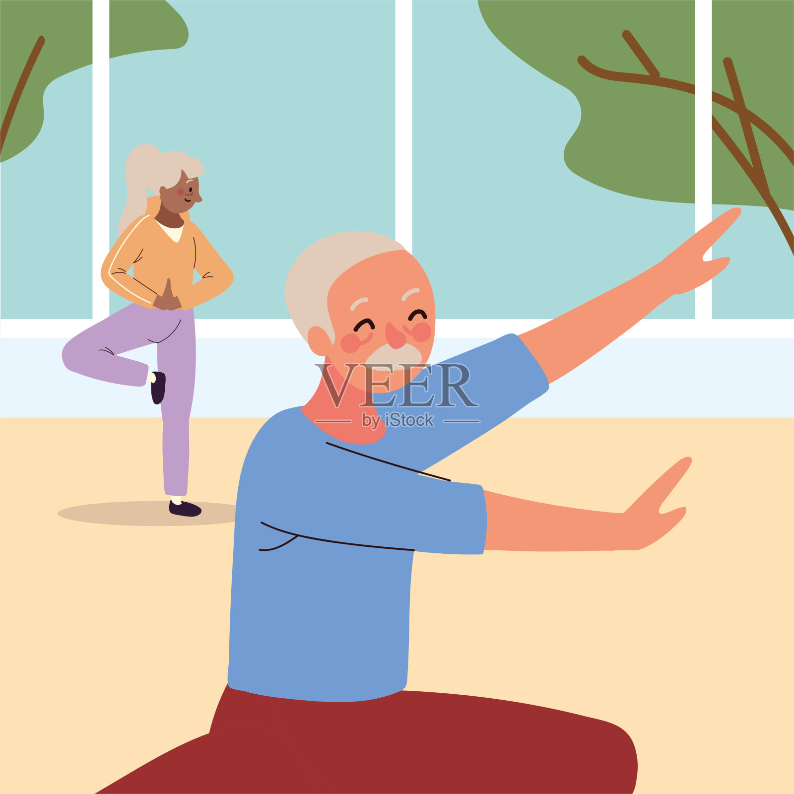 老夫妇练习练习插画图片素材