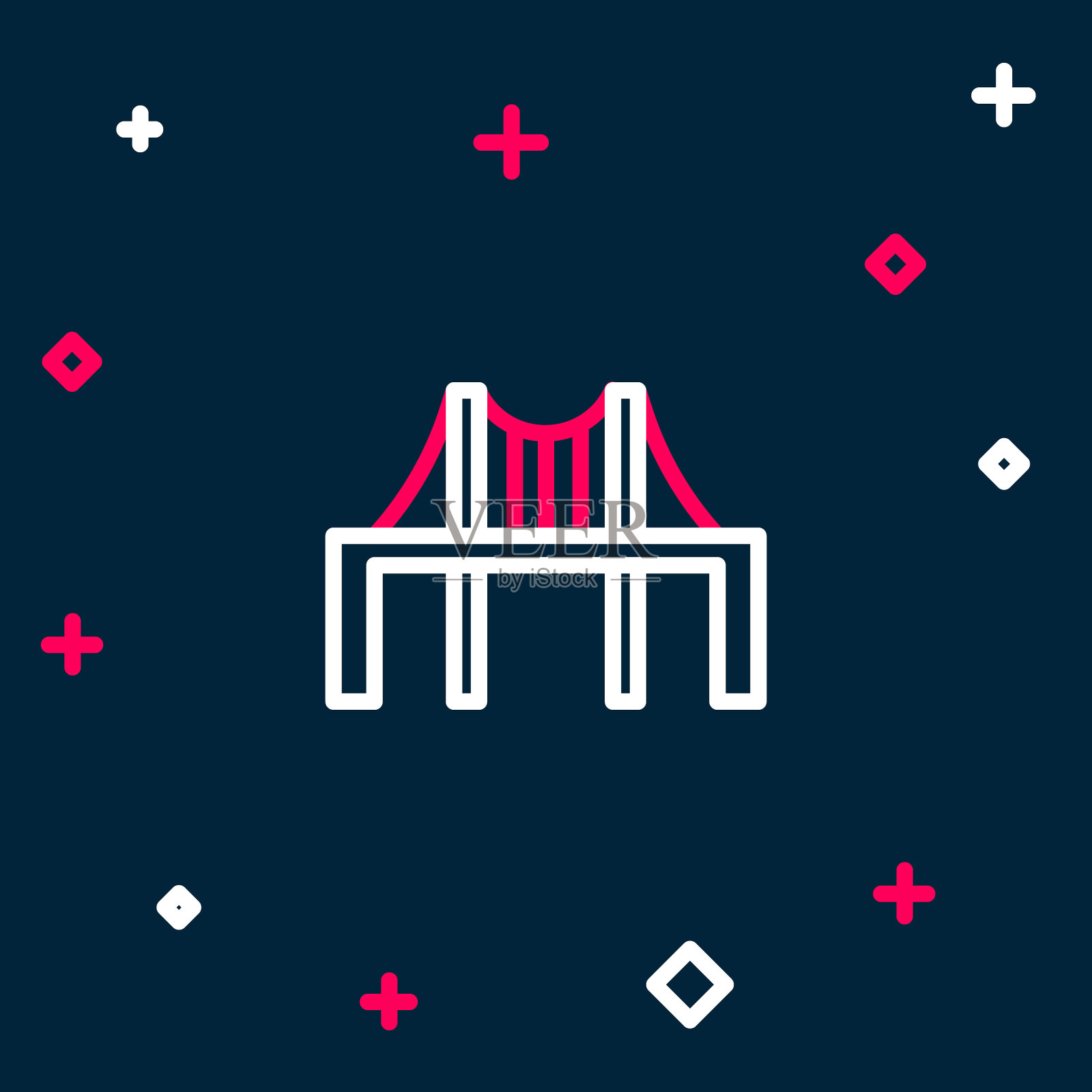 线金门大桥图标孤立在蓝色背景上。美国加利福尼亚州的旧金山。色彩斑斓的轮廓的概念。向量插画图片素材