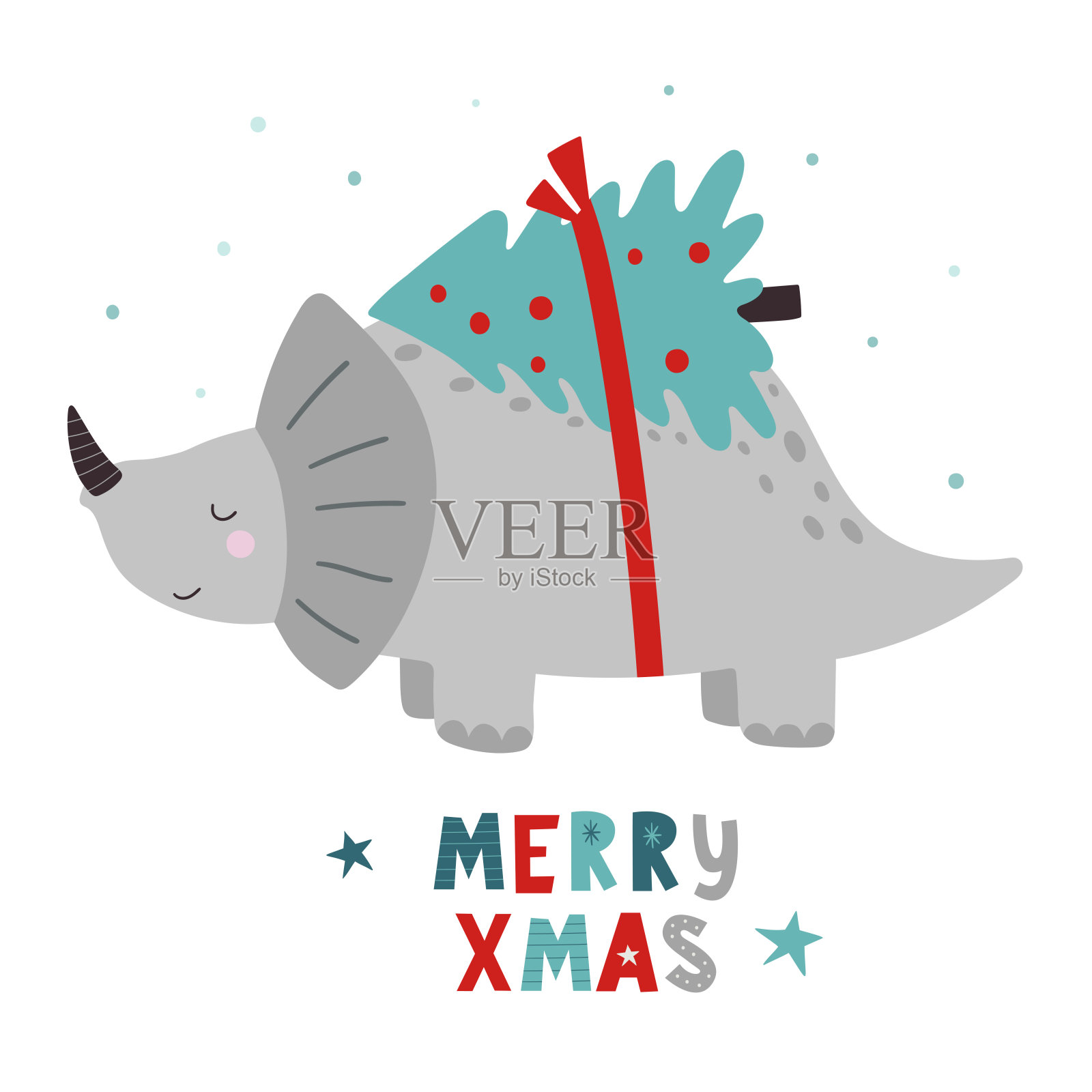 圣诞节的恐龙。圣诞节。恐龙的圣诞节。矢量插图有趣的人物在卡通平面风格。矢量手绘彩色儿童插图。婴儿打印。适用于海报，纺织品。插画图片素材