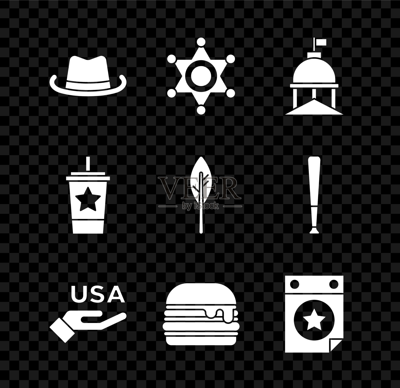 设置西部牛仔帽六芒格怀特治安官图标素材