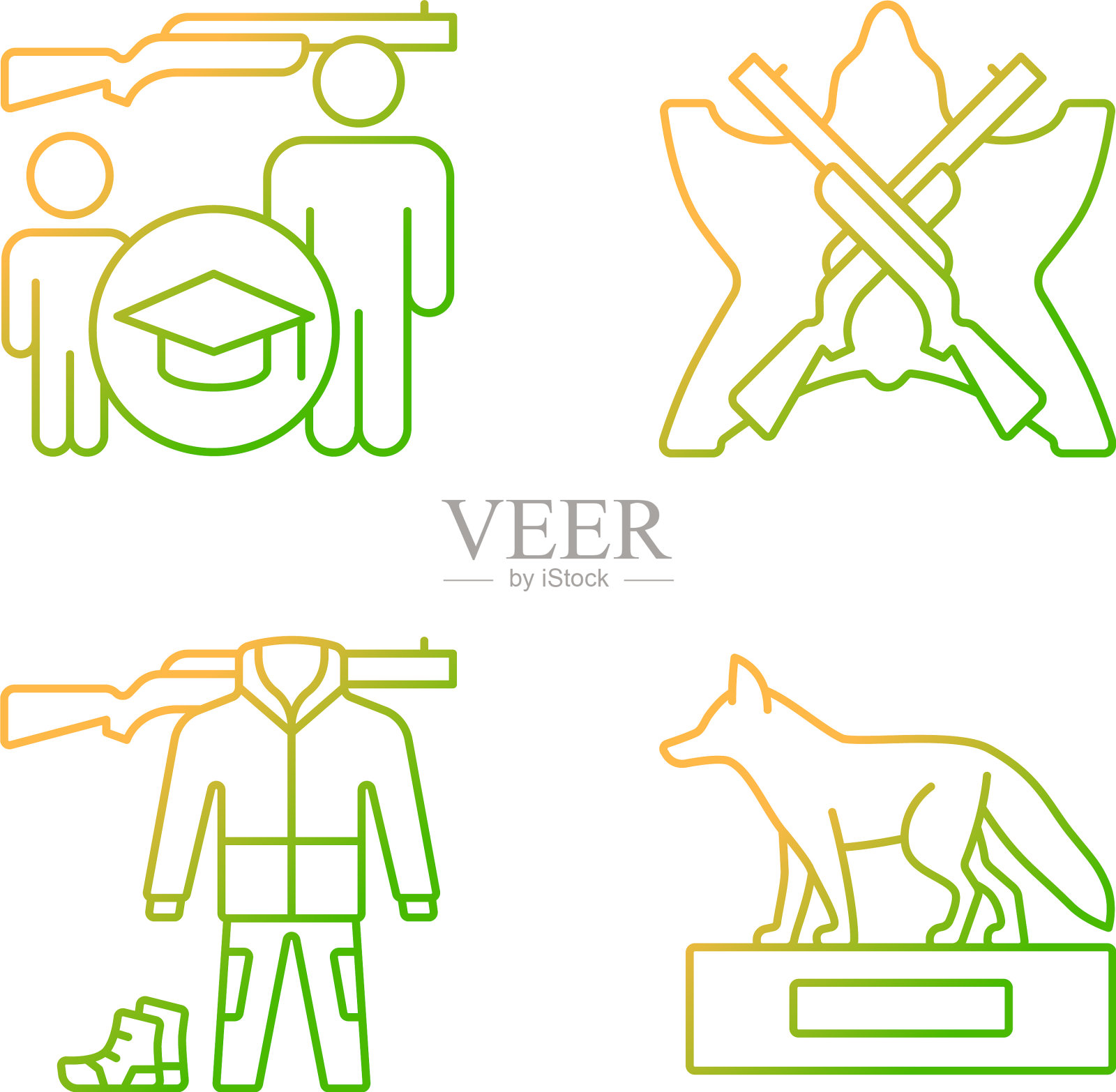 狩猎战利品和装备梯度线性插画图片素材