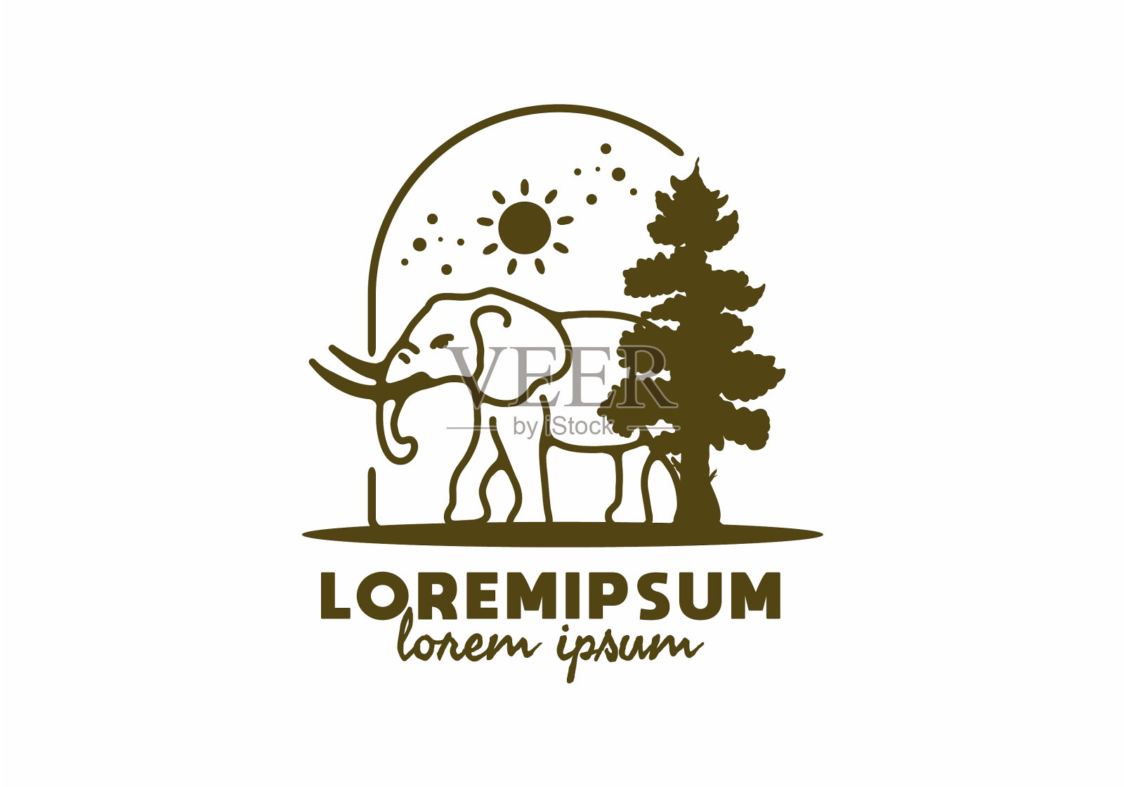 大象的线条艺术插画图片素材