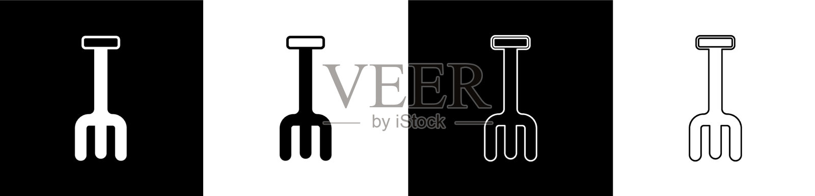 设置花园耙图标孤立在黑色和白色插画图片素材