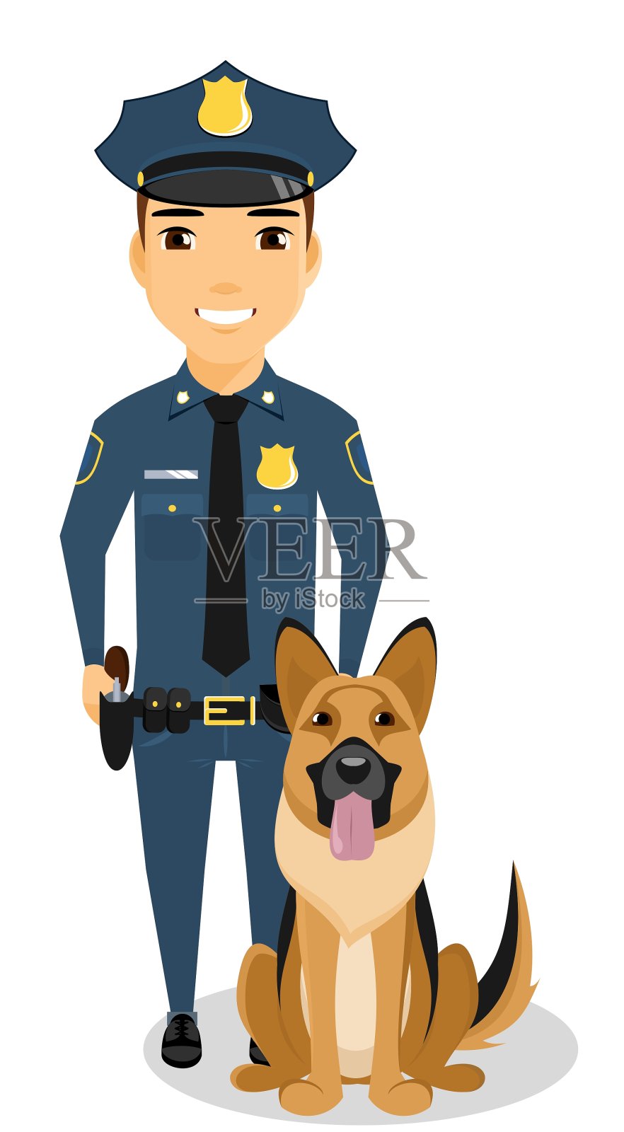 带着狗的警察站在白色背景上。矢量插图。平的风格插画图片素材